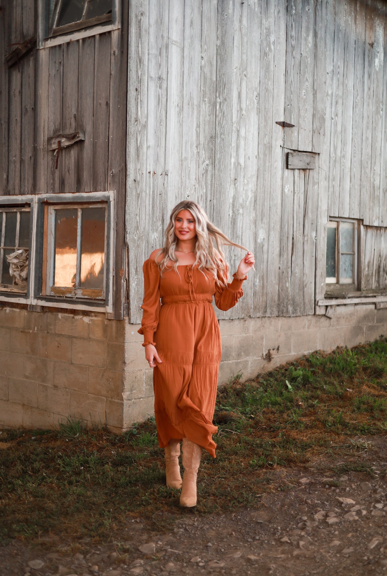 Barnwood Tiered Maxi Dress - Caramel
