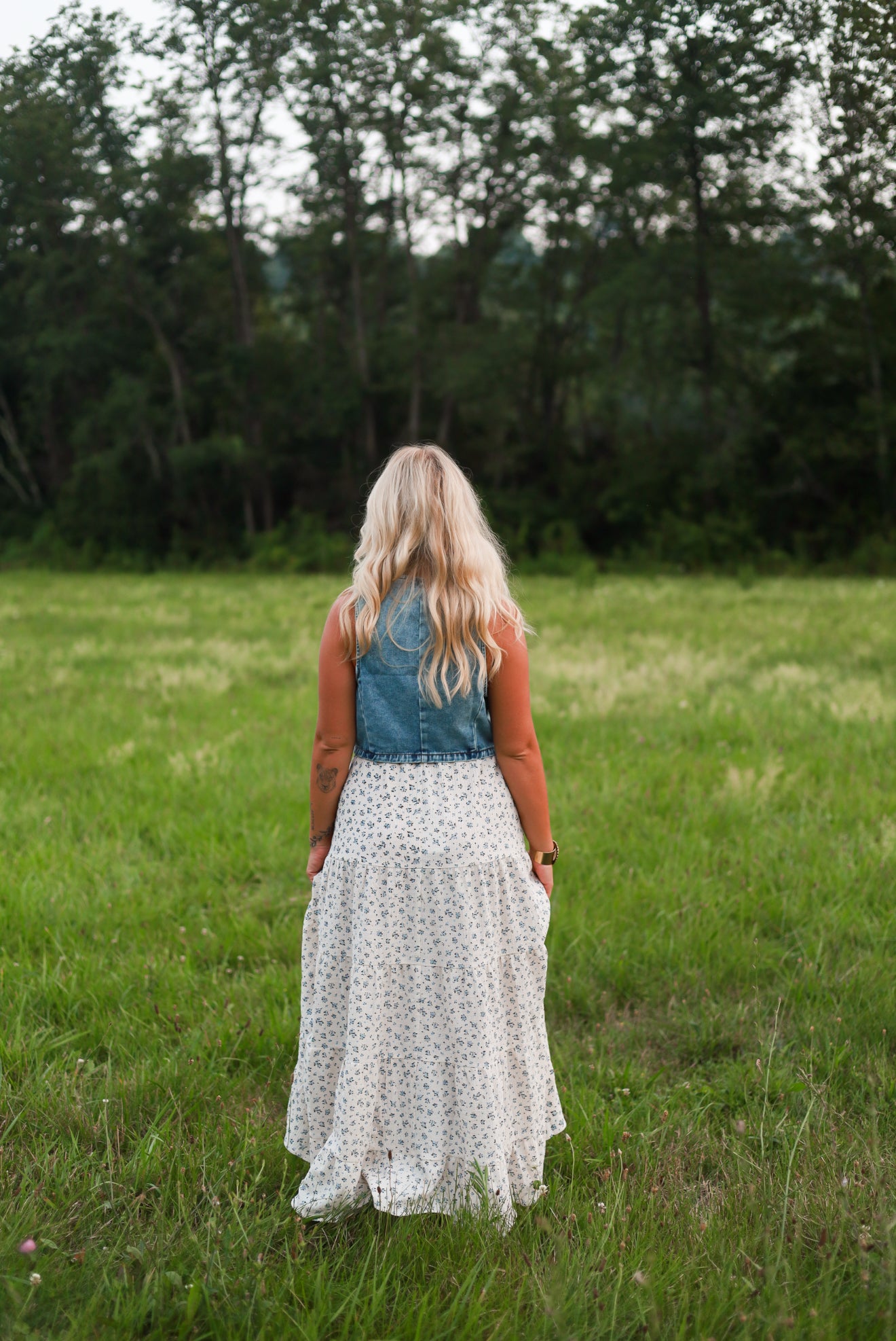 Heirloom Maxi Skirt - Cream Blue