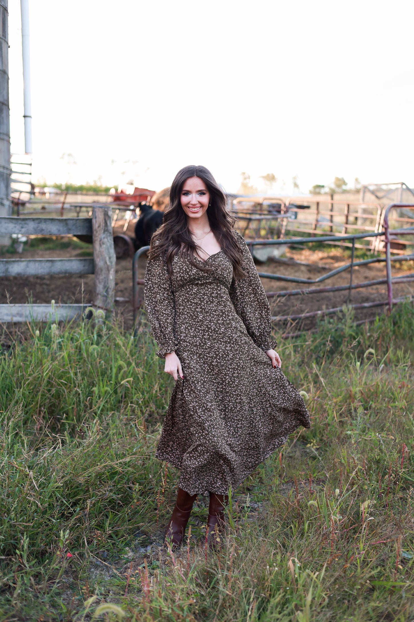 Rustic Meadow Floral Maxi Dress - Brown