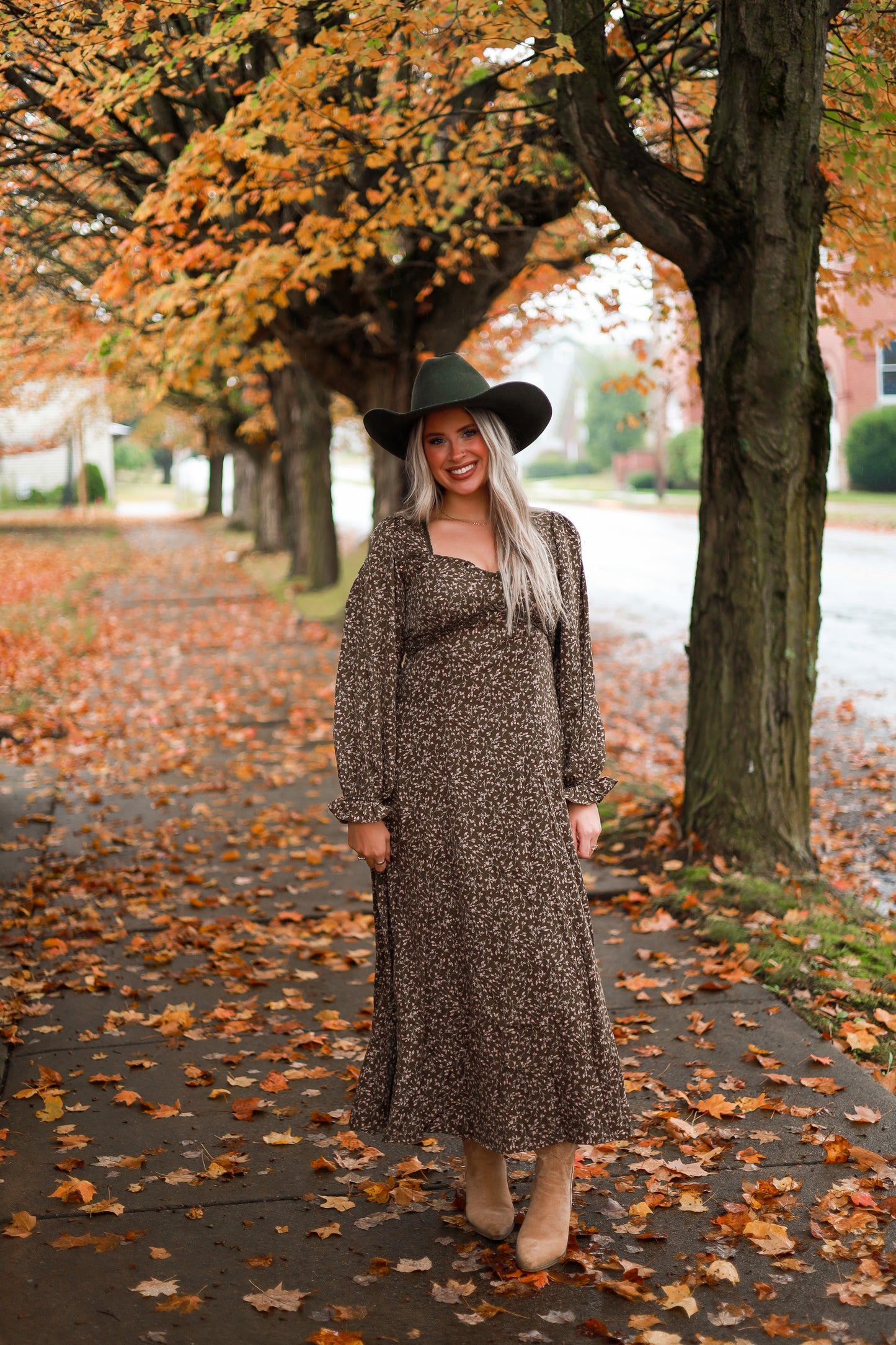 Rustic Meadow Floral Maxi Dress - Olive