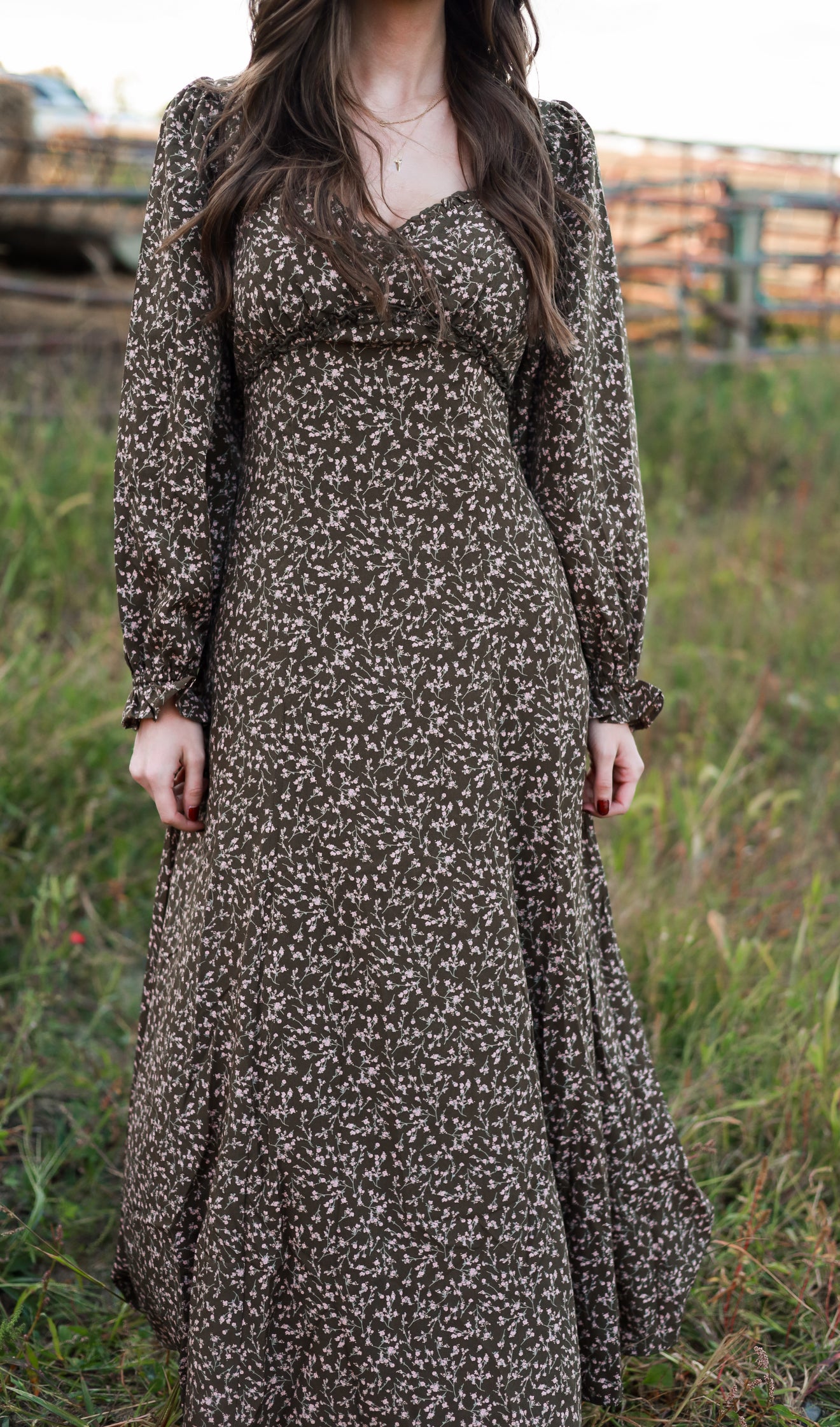Rustic Meadow Floral Maxi Dress - Brown