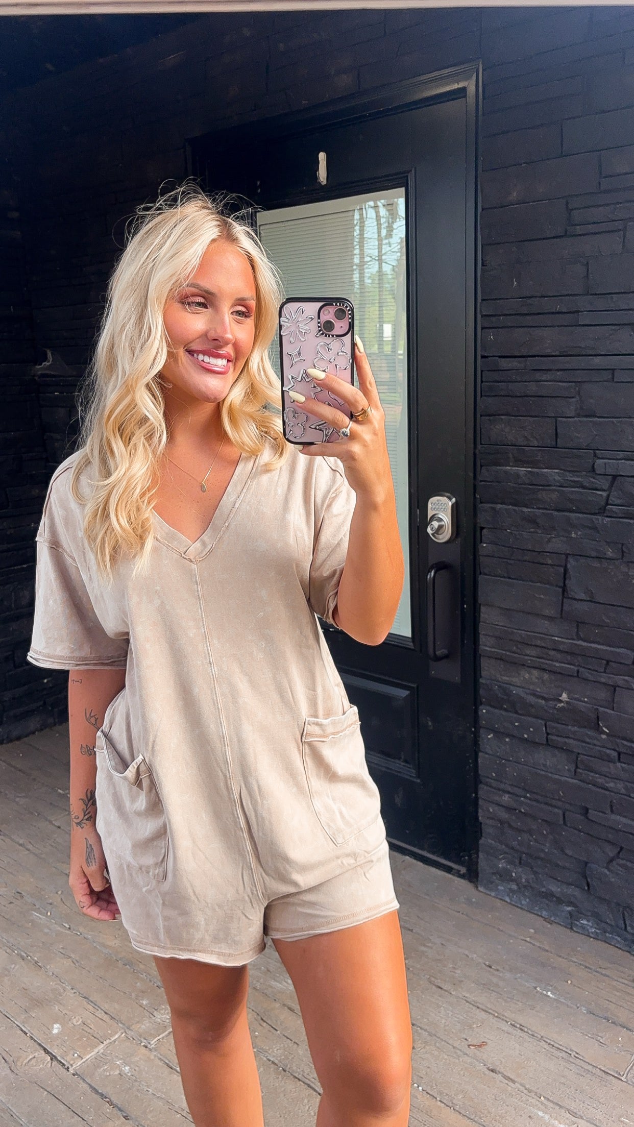 Mineral Washed Oversized Romper - Tan