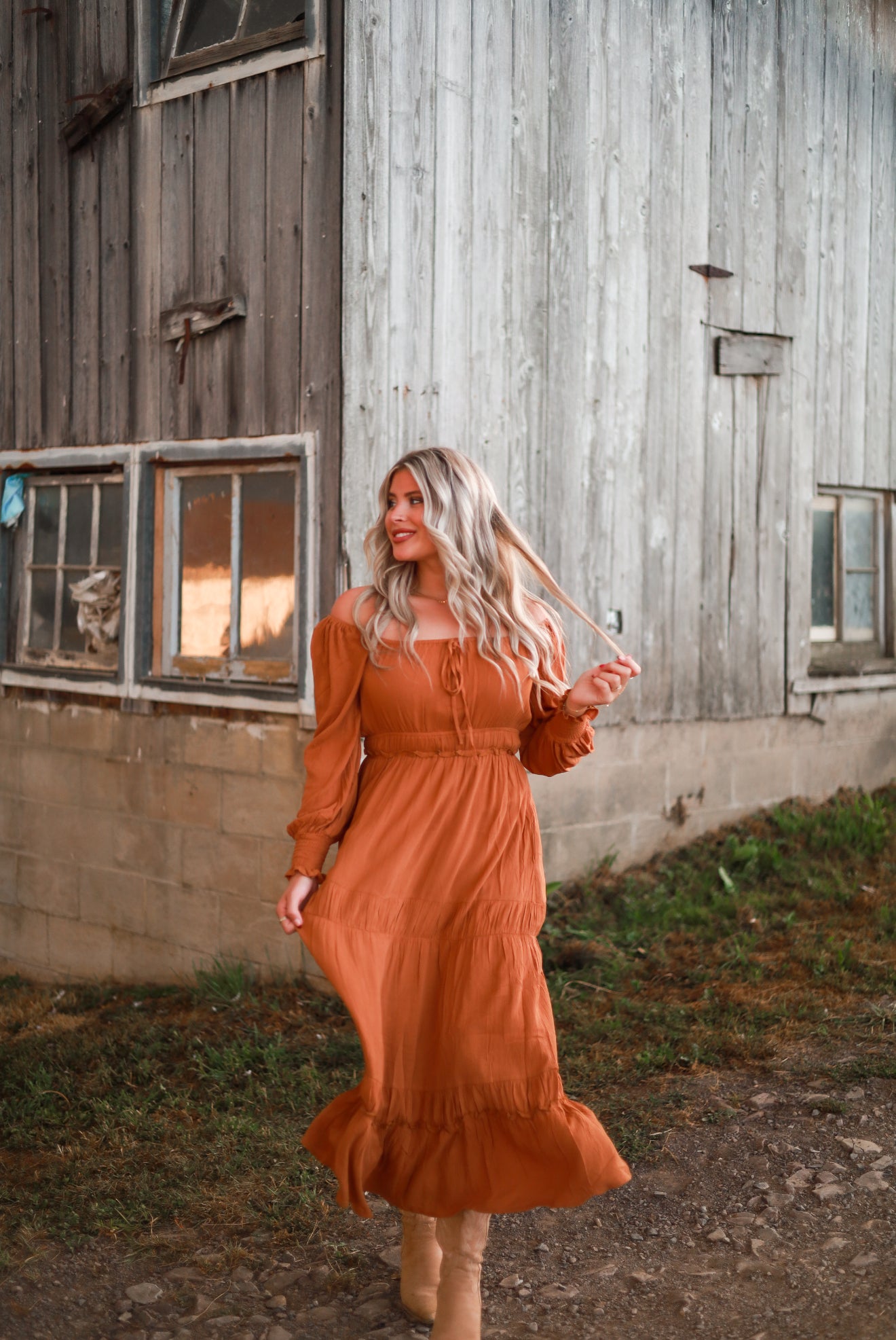 Barnwood Tiered Maxi Dress - Caramel