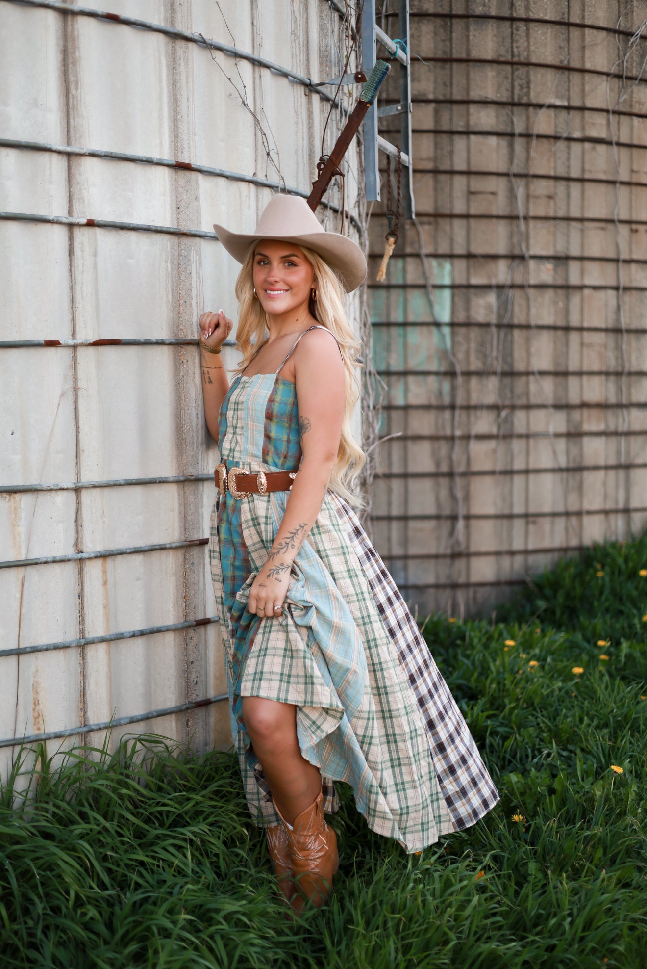 Sagebrush Plaid Maxi Dress - Mint