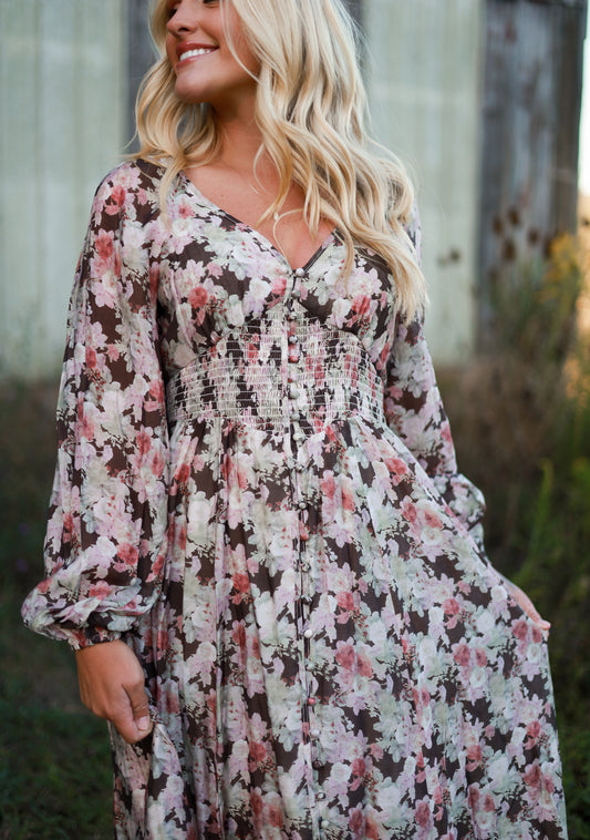 Spiced Orchard Maxi Dress - Brown