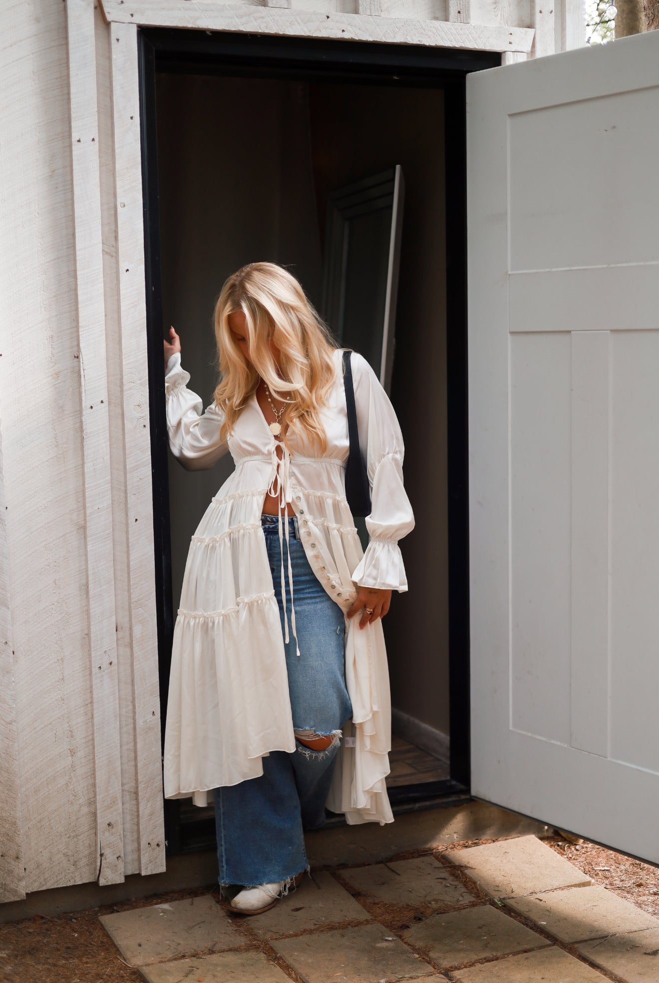 Folklore Duster Dress - White