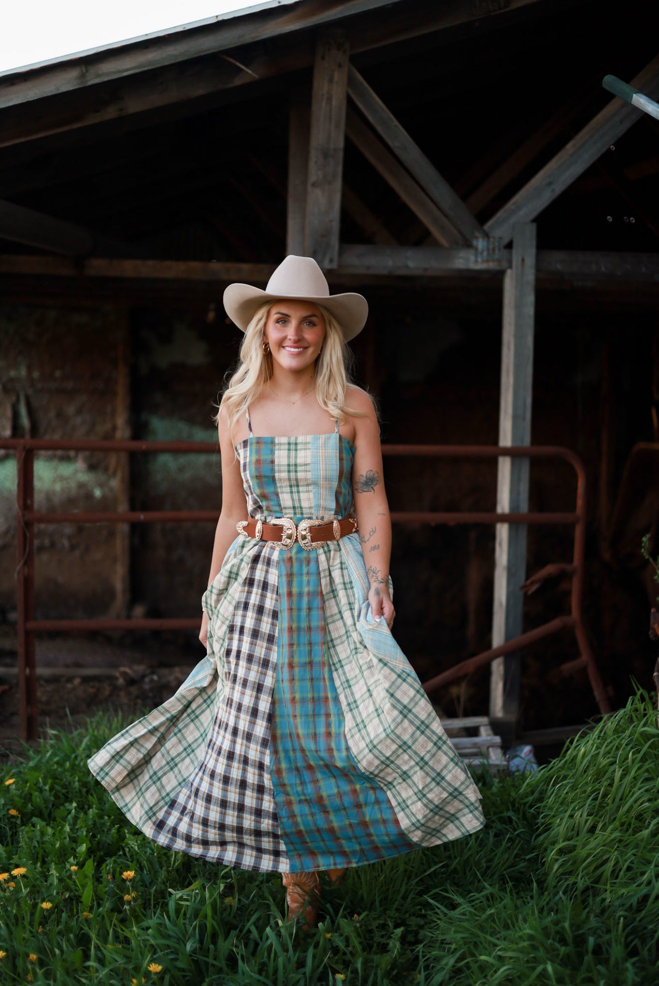 Sagebrush Plaid Maxi Dress - Mint
