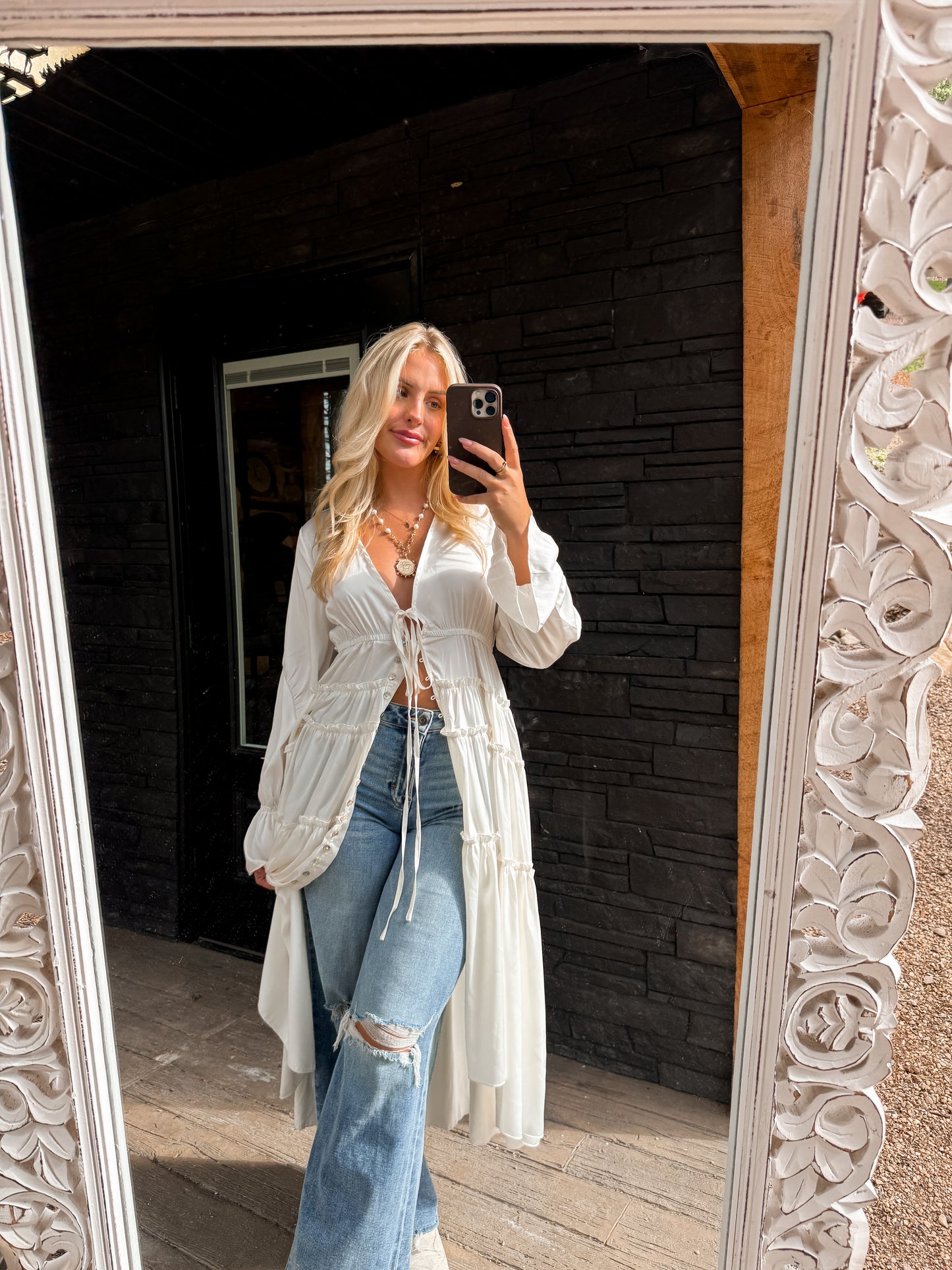 Folklore Duster Dress - White