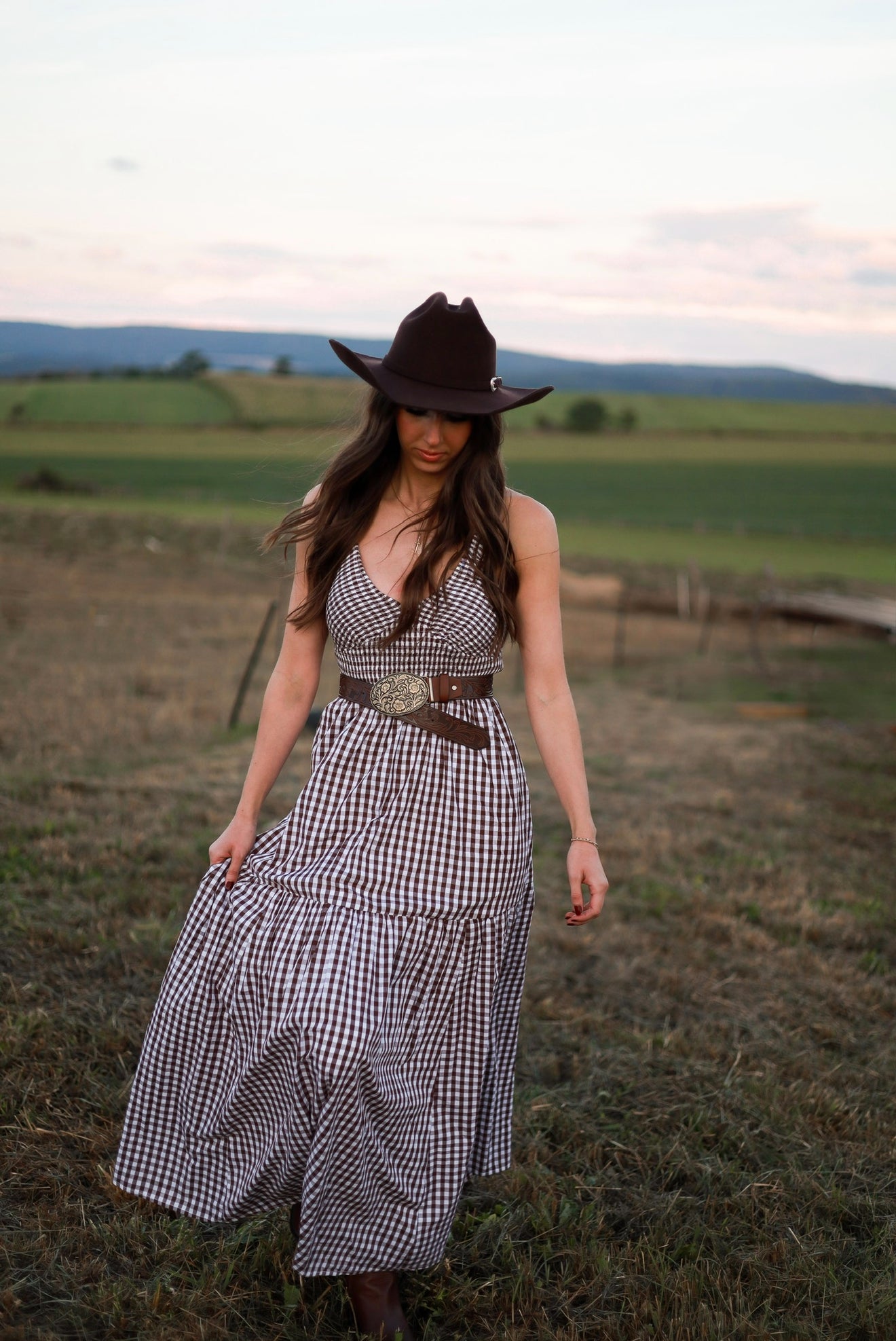 Jackson Gingham Maxi Dress - Brown