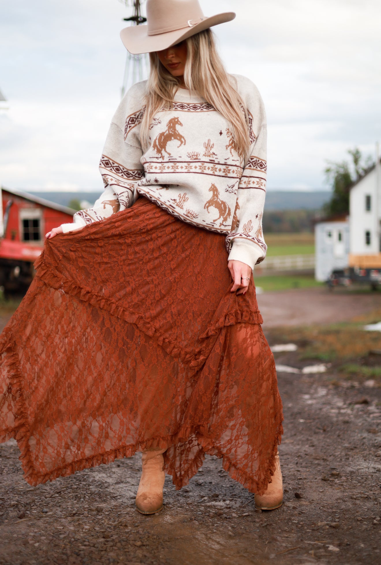 Antique Lace Skirt - Terracotta