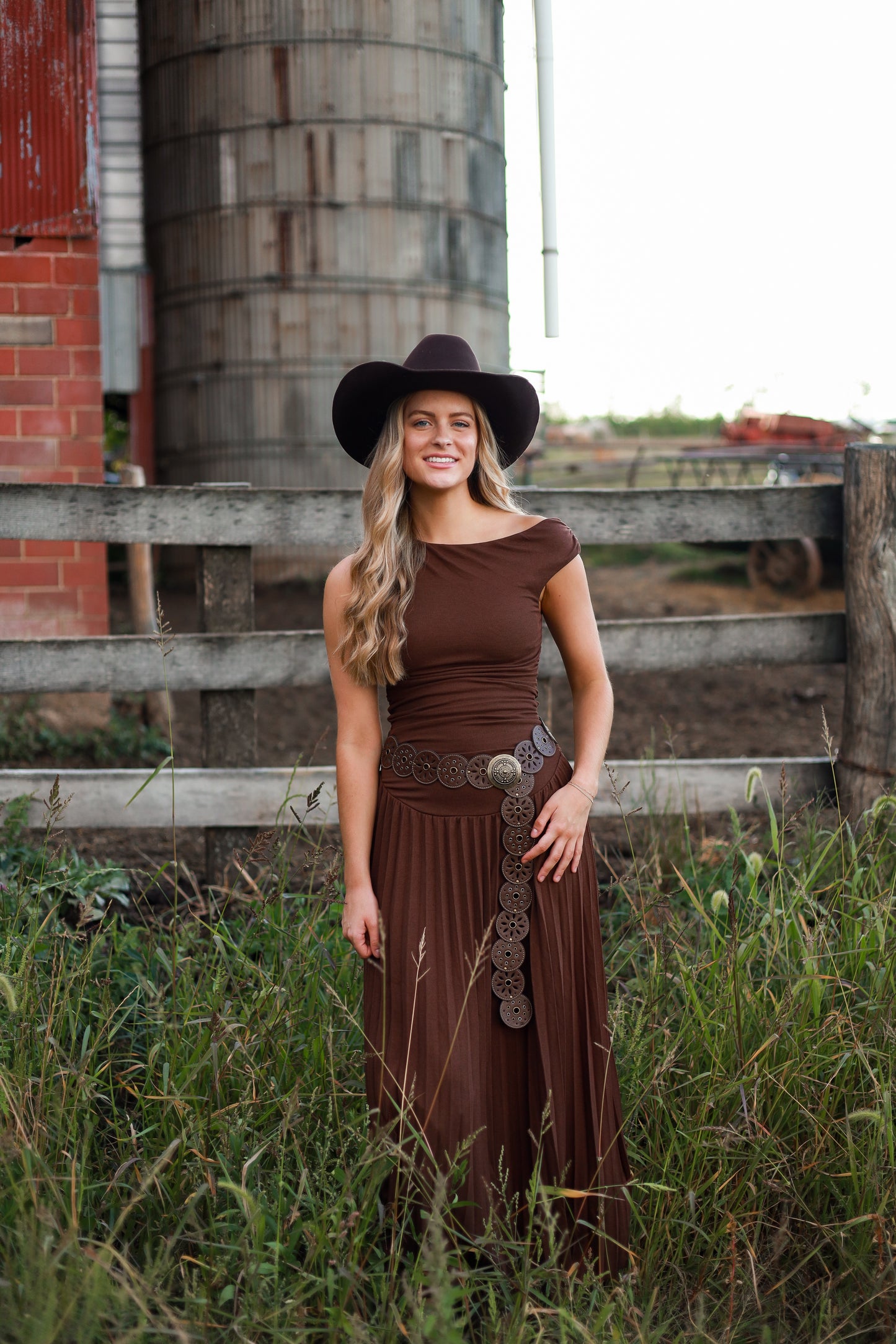 Mahogany Pleated Maxi Dress