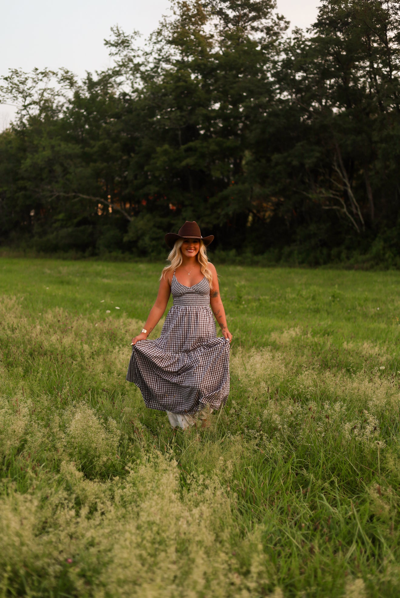 Jackson Gingham Maxi Dress - Brown