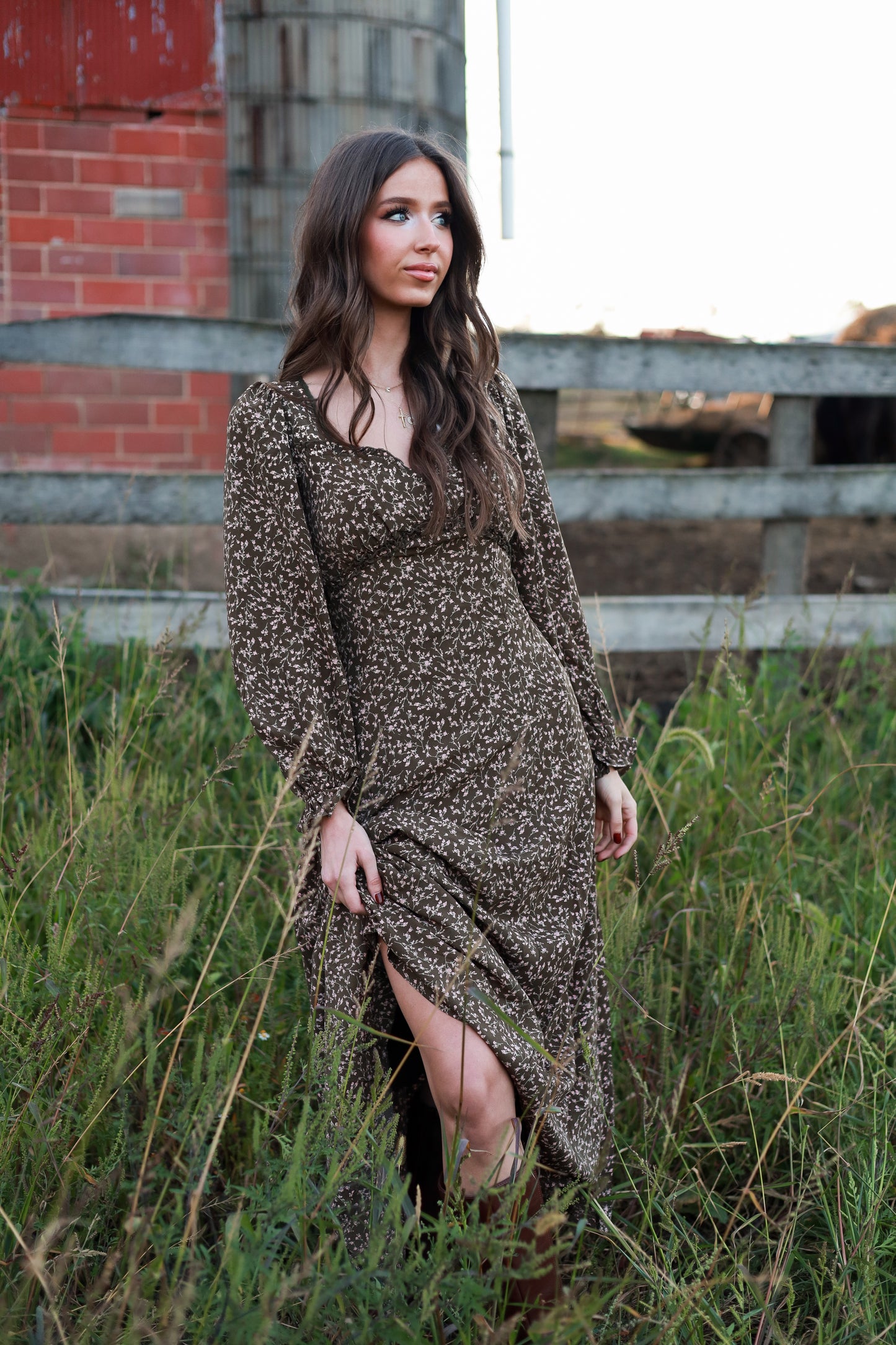 Rustic Meadow Floral Maxi Dress - Brown