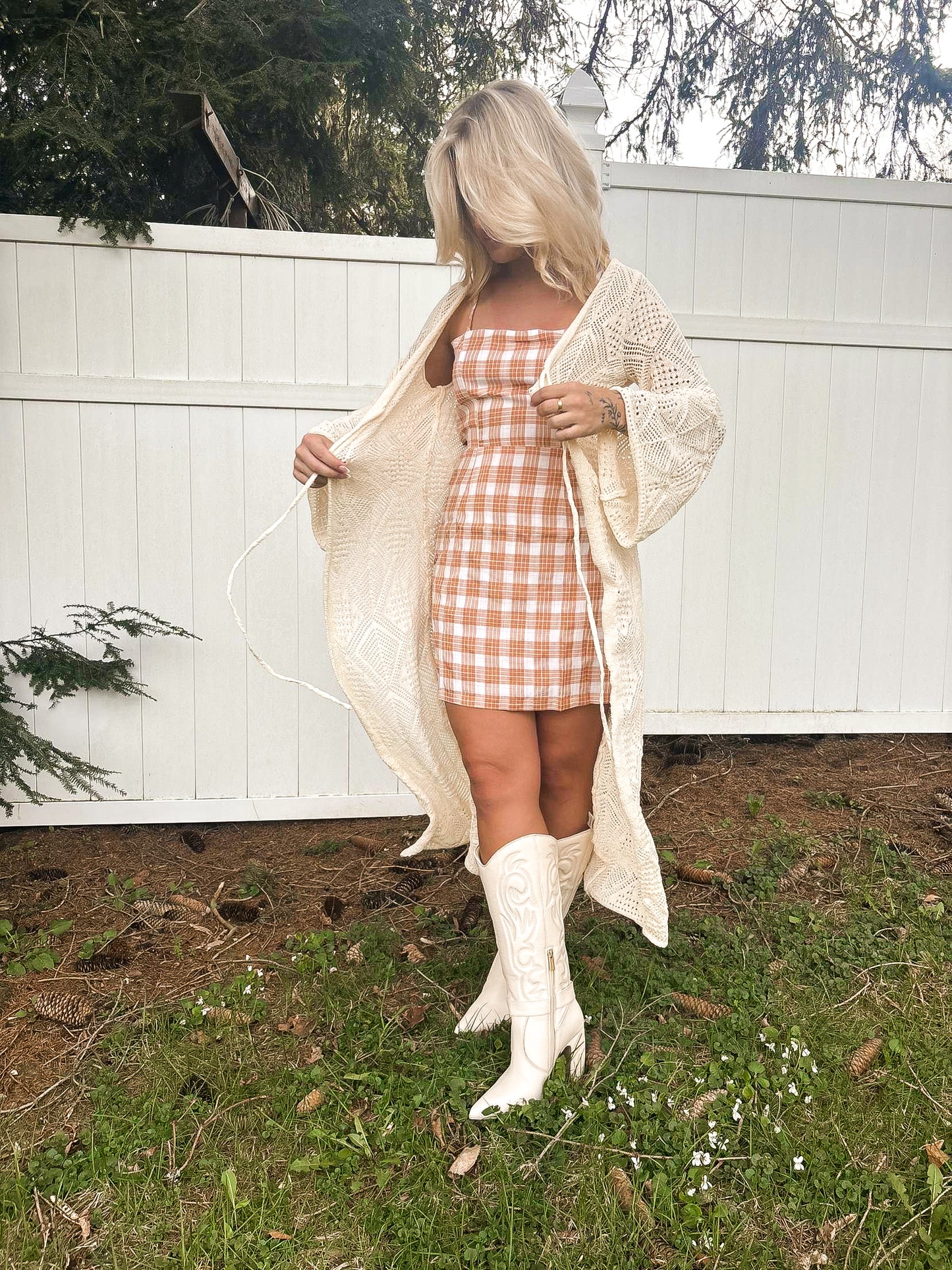 Honeybell Plaid Dress - Peach