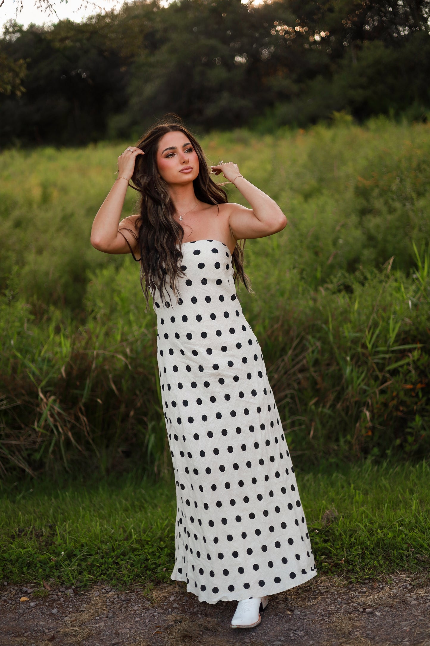 Polka Dot Linen Maxi Dress