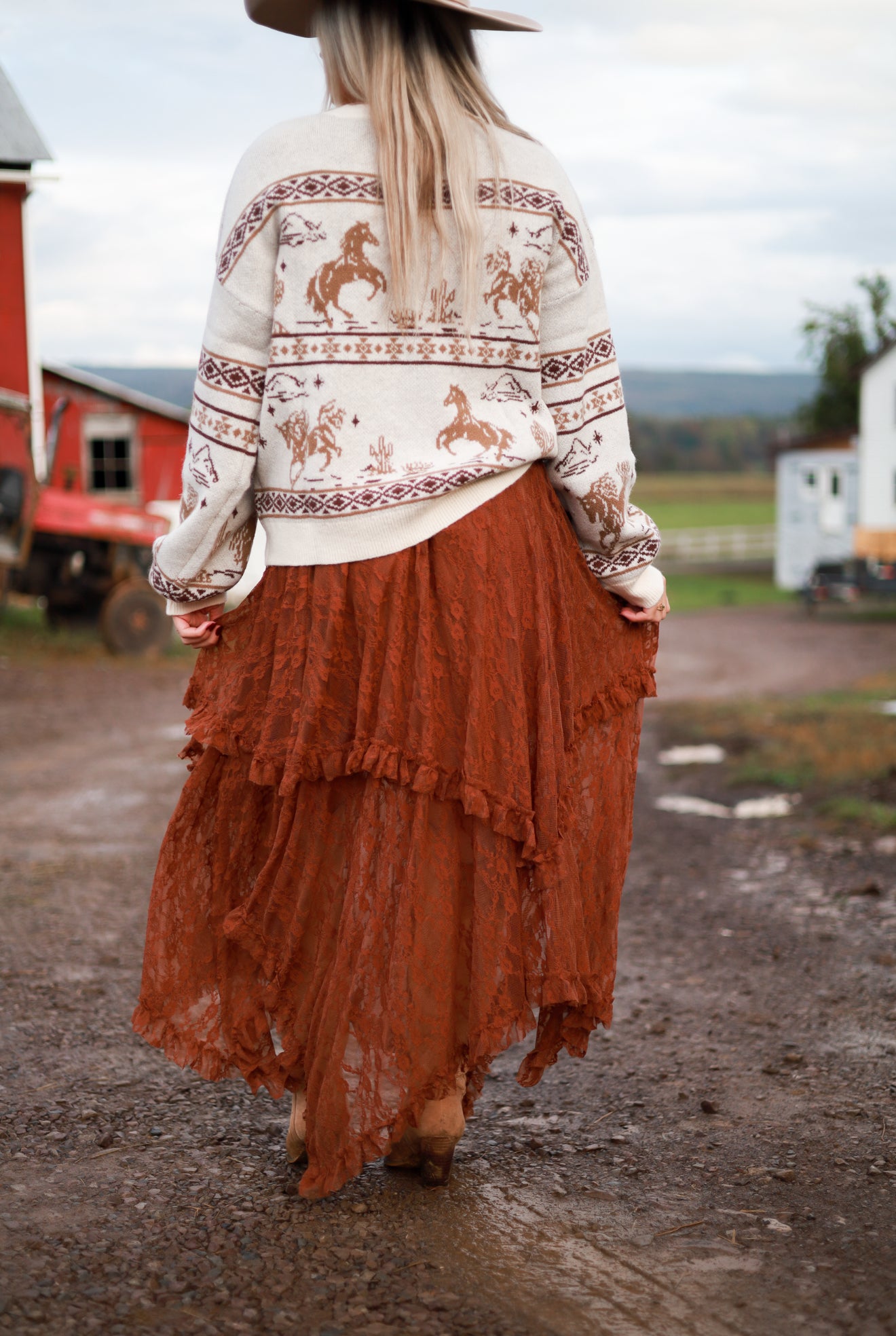 Antique Lace Skirt - Terracotta