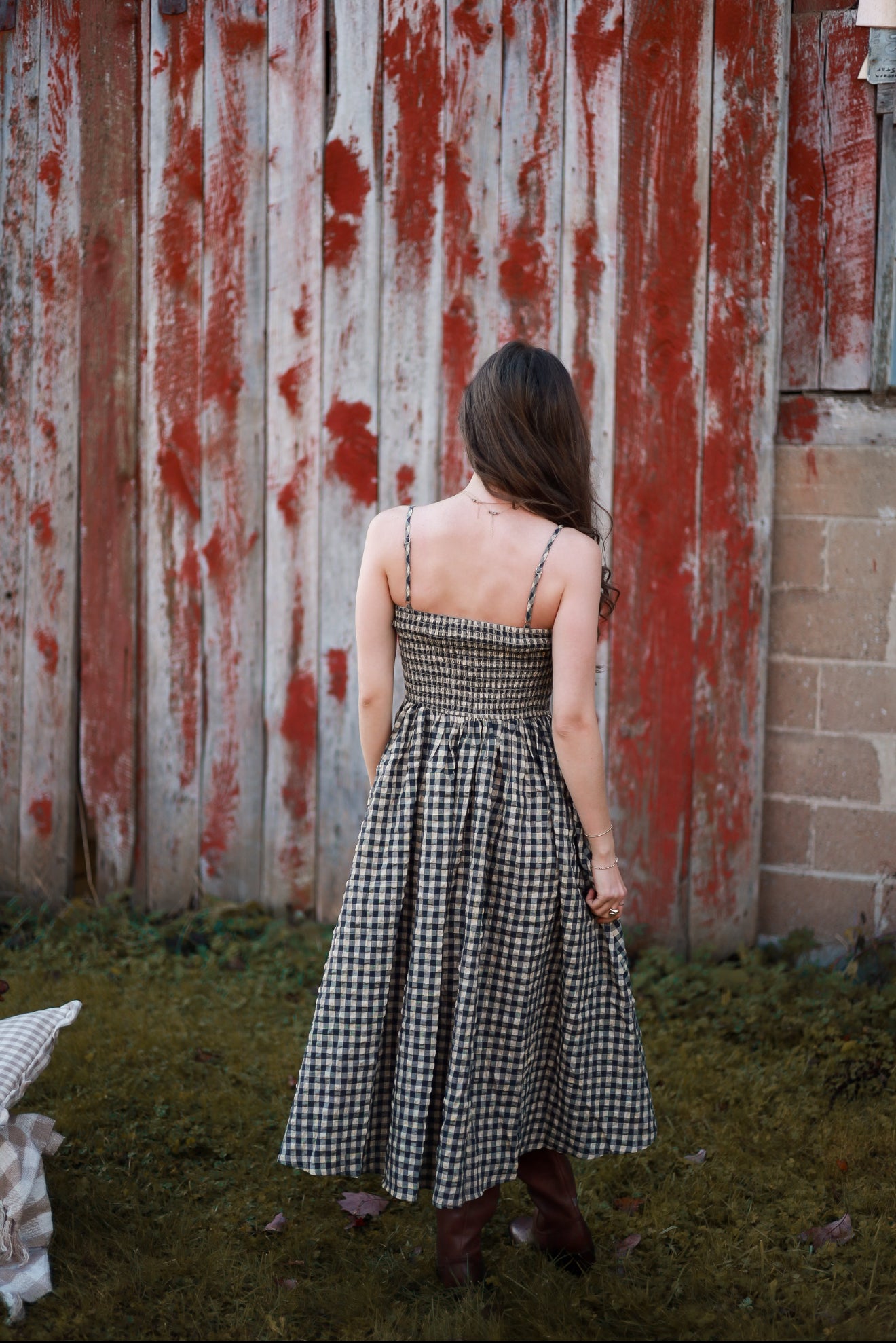 Gathering Gingham Dress