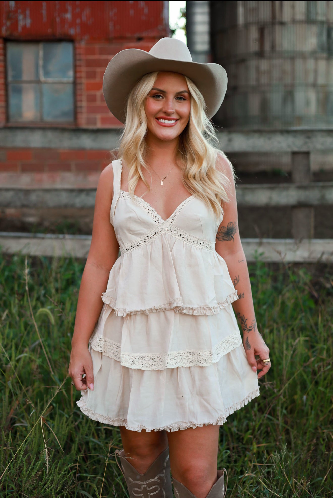 Cream Cottage Tired Lace Mini Dress