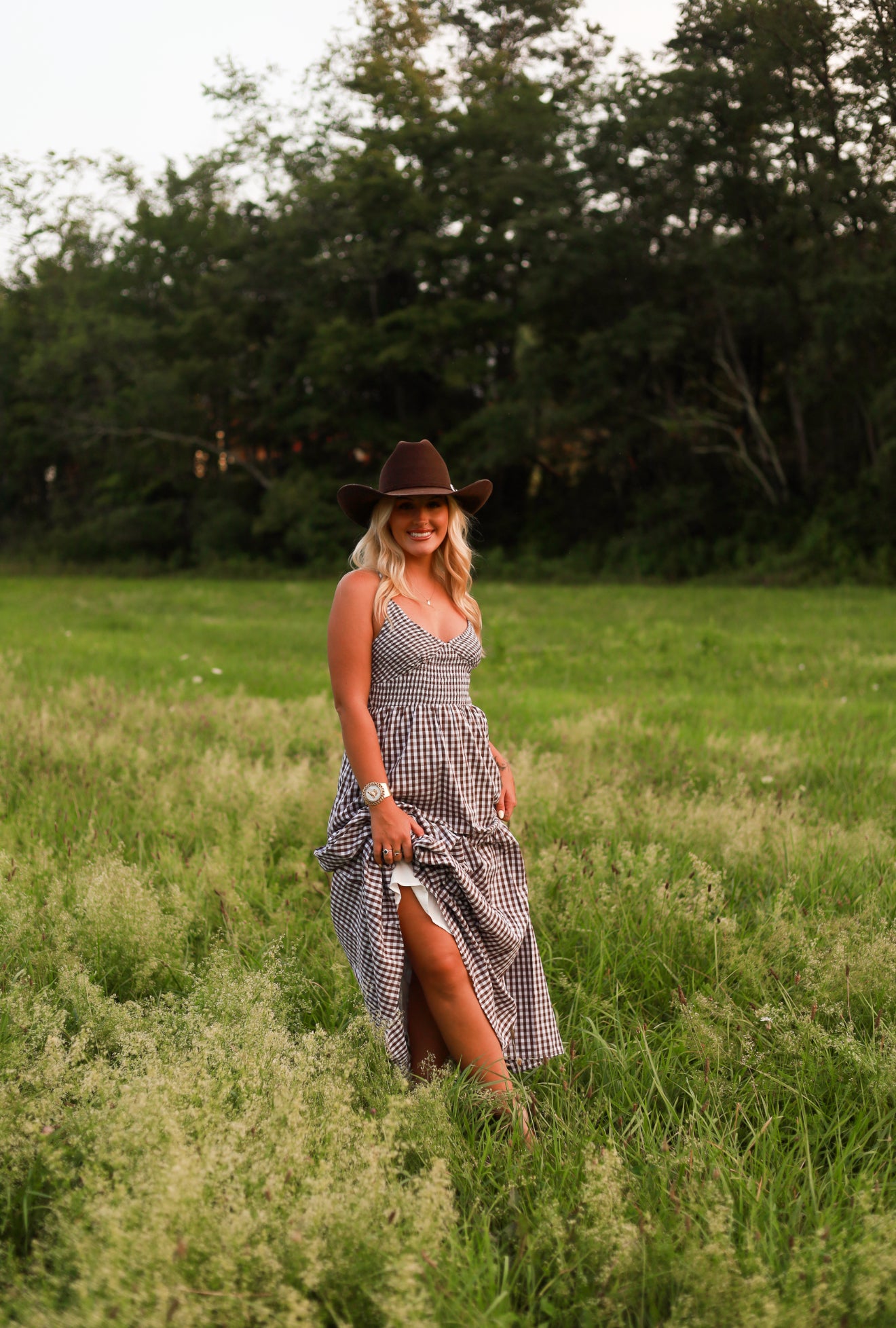 Jackson Gingham Maxi Dress - Brown