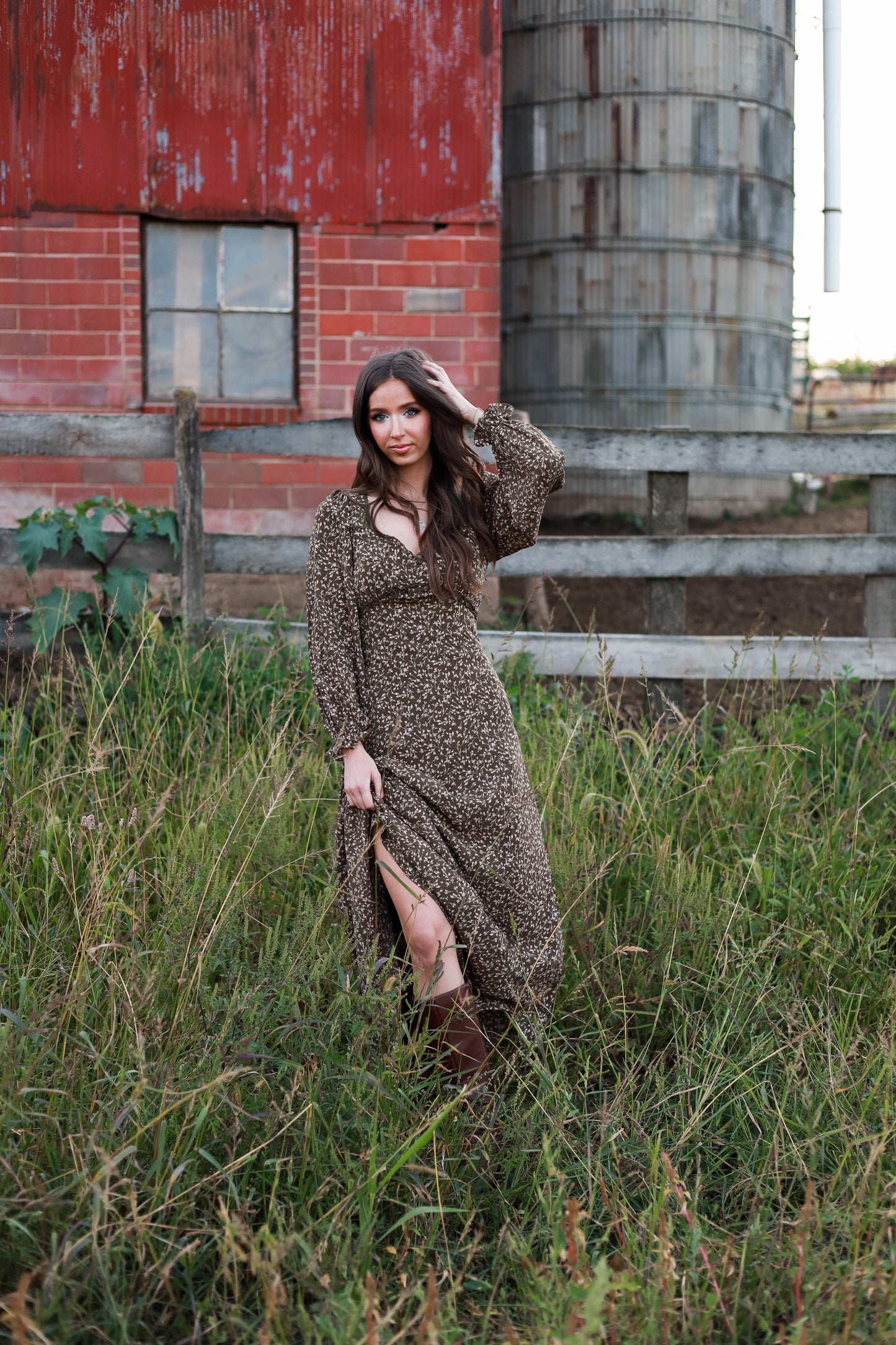 Rustic Meadow Floral Maxi Dress - Brown