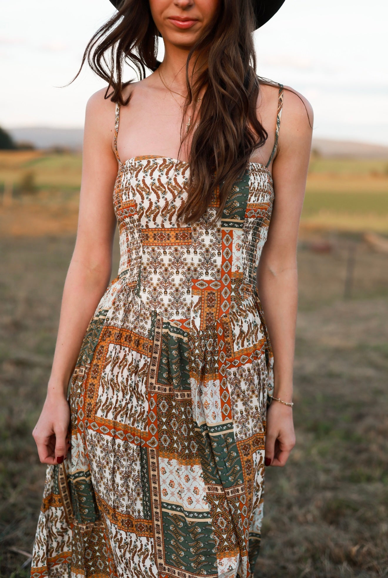 Tawny Patchwork Midi Dress
