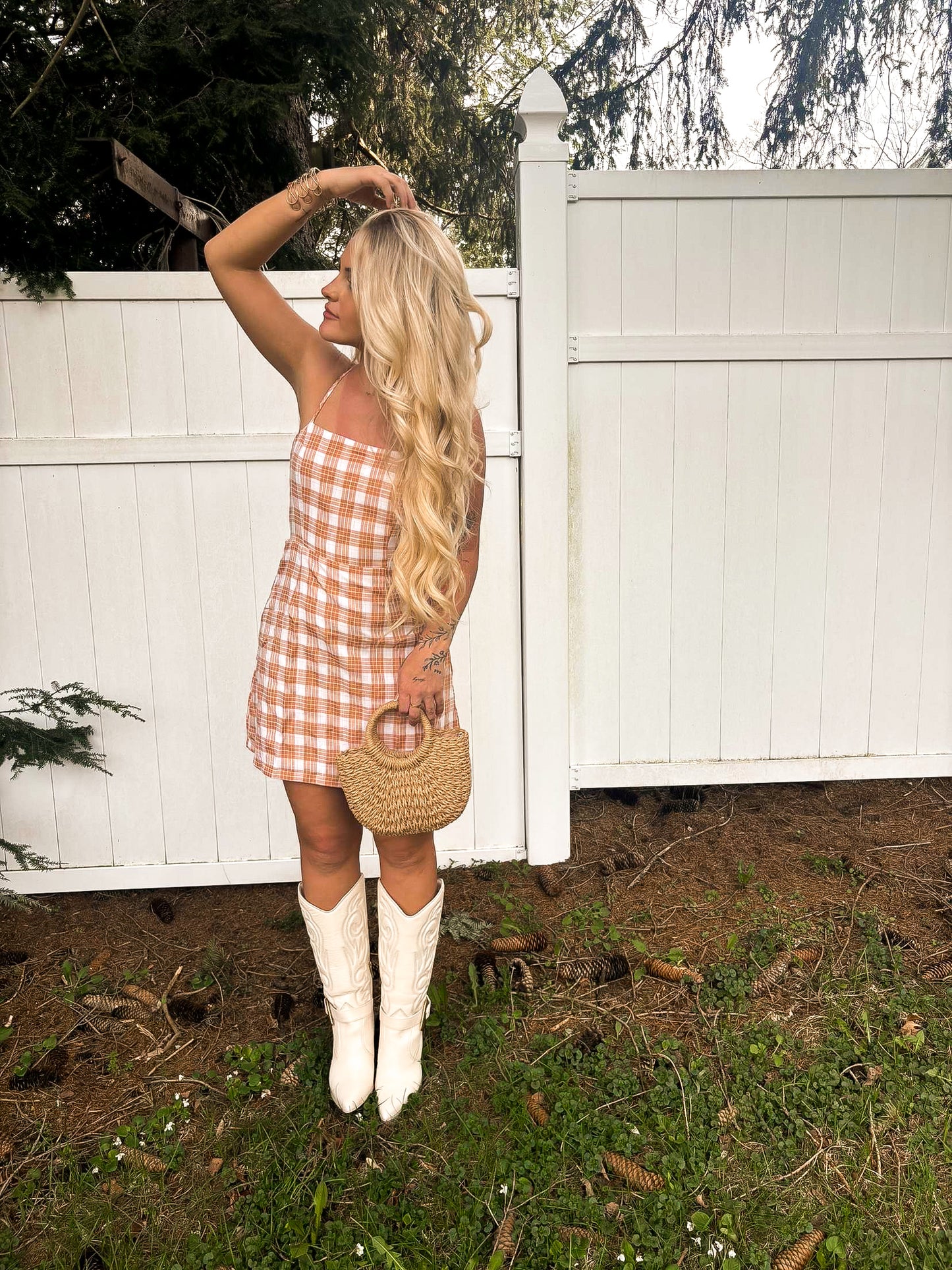 Honeybell Plaid Dress - Peach
