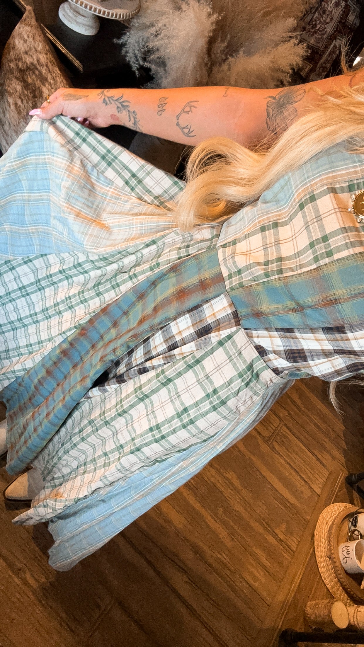 Sagebrush Plaid Maxi Dress - Mint