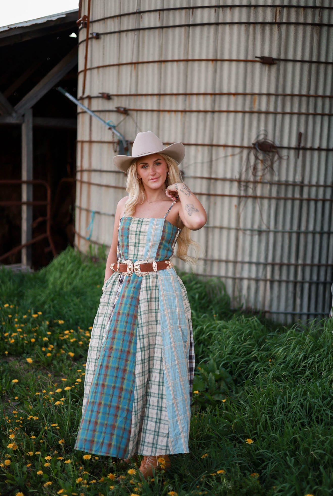 Sagebrush Plaid Maxi Dress - Mint