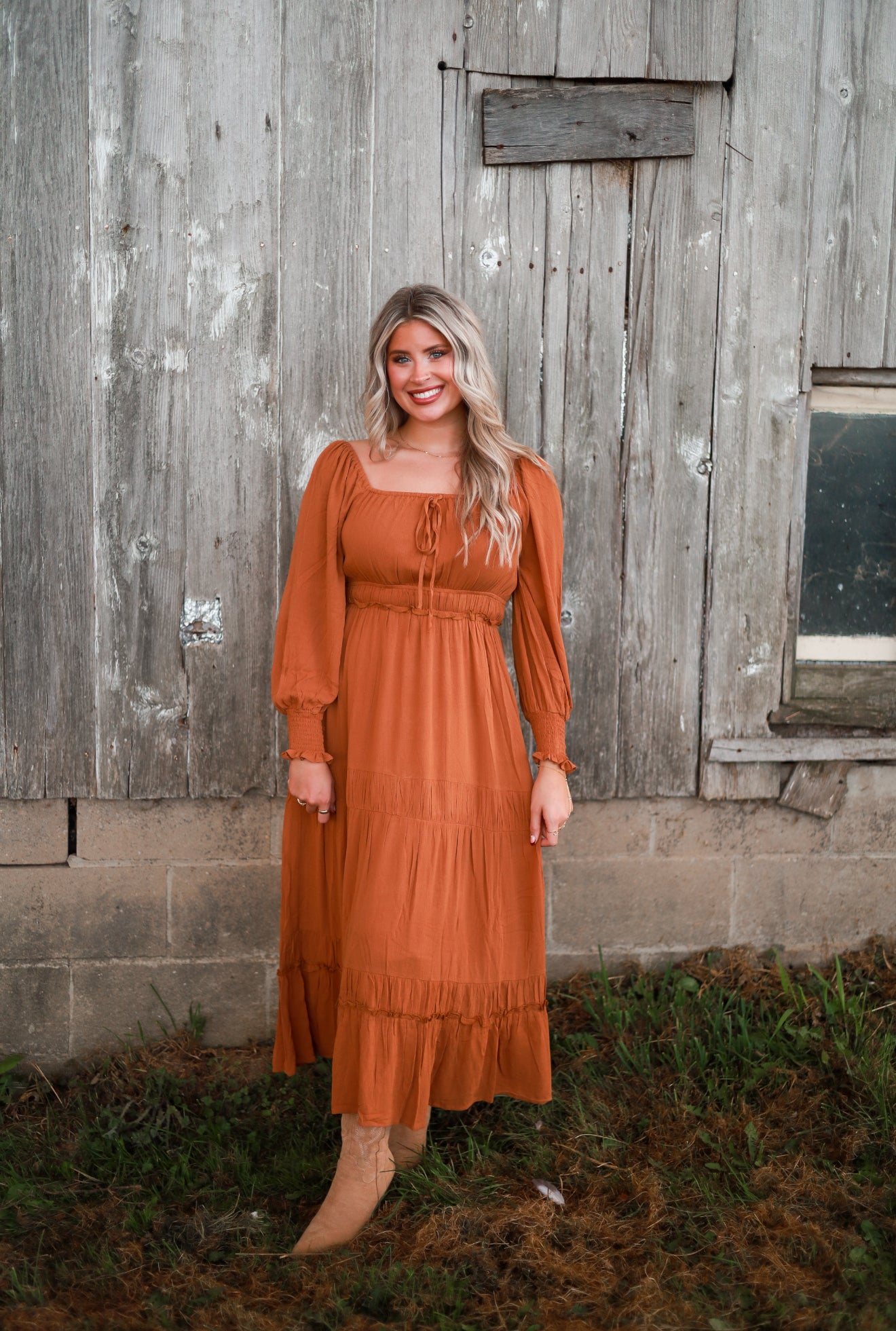 Barnwood Tiered Maxi Dress - Caramel