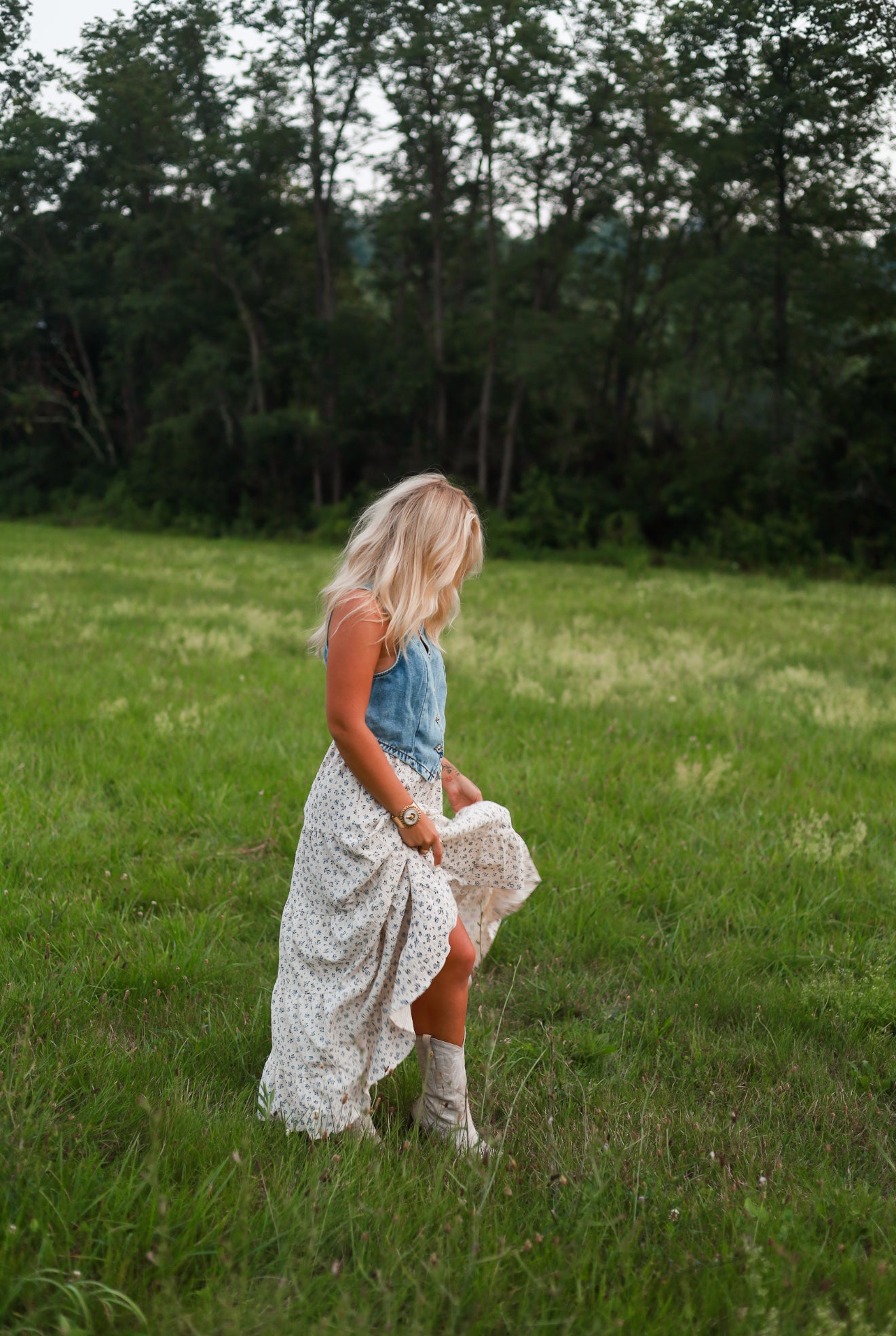 Heirloom Maxi Skirt - Cream Blue