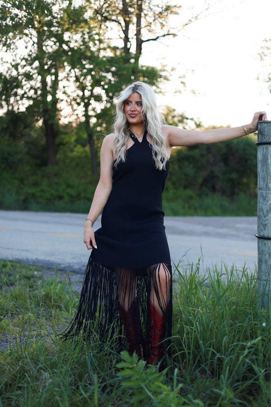 Adele Fringe Halter Dress