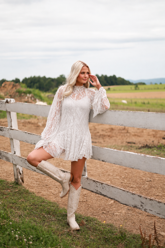 Harlow Lace Mini Dress - White
