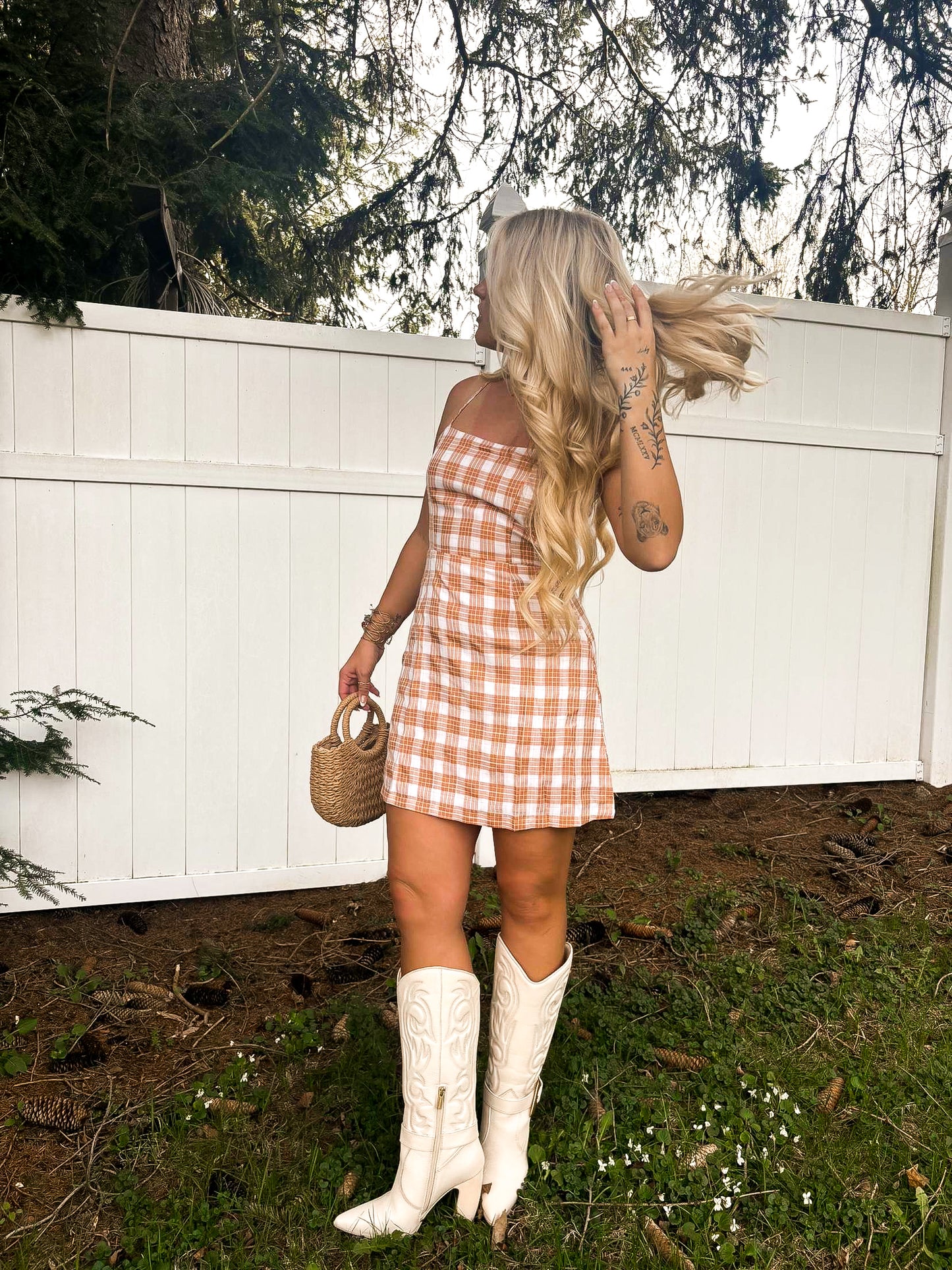 Honeybell Plaid Dress - Peach