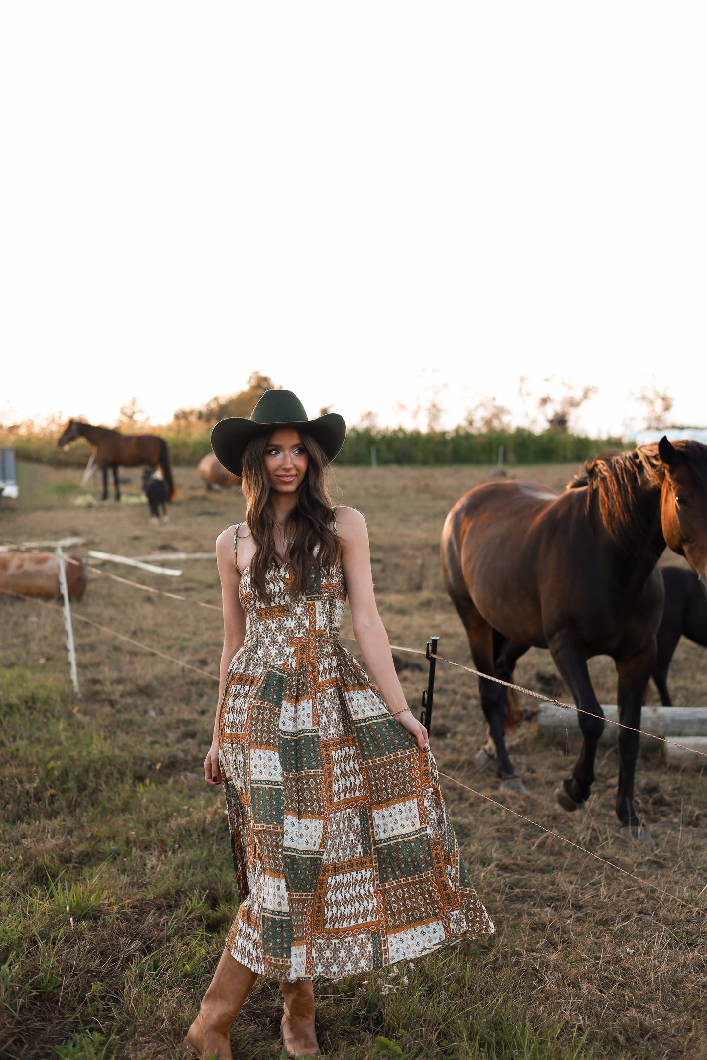 Tawny Patchwork Midi Dress