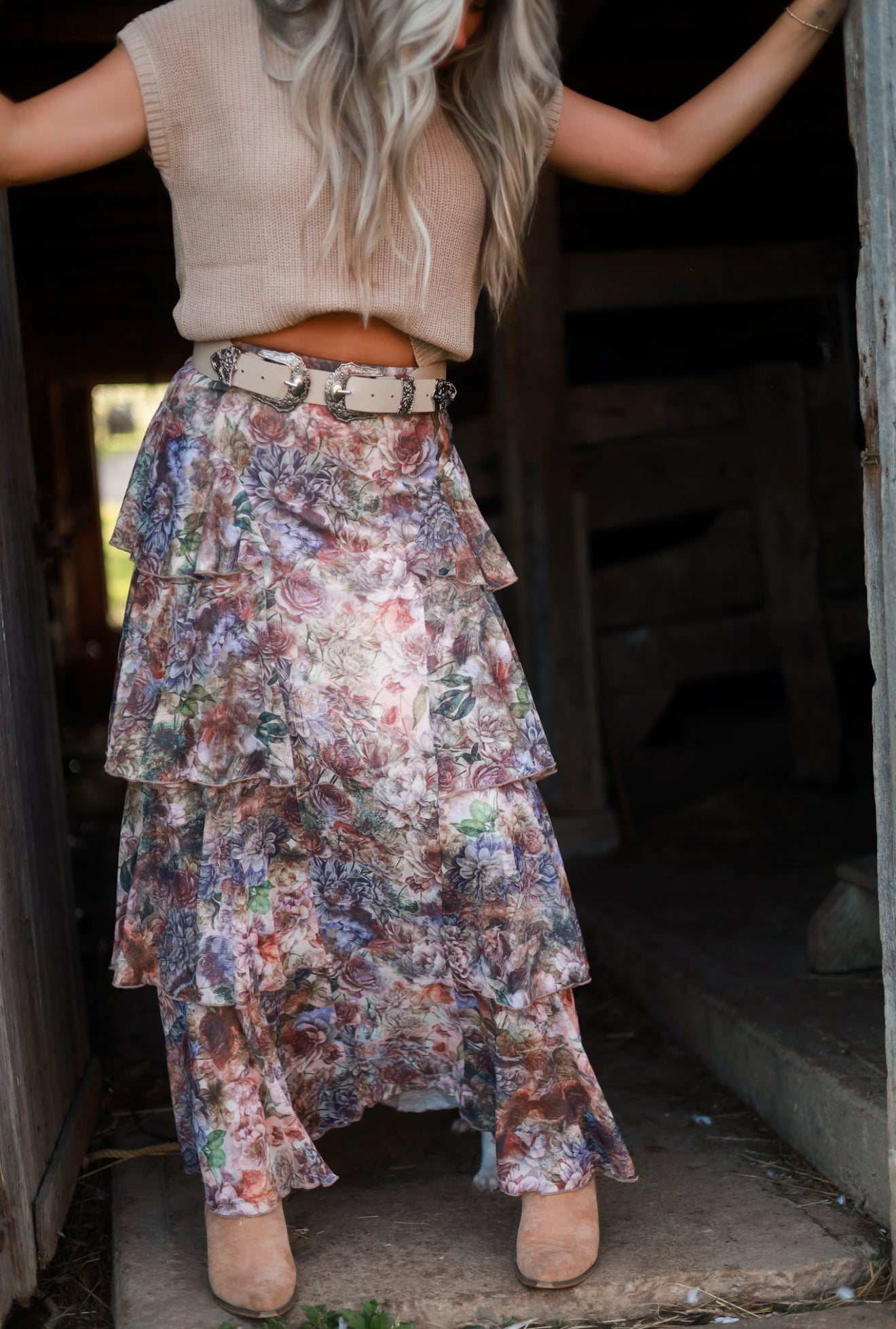 Meadowlark Blooms Tiered Maxi Skirt