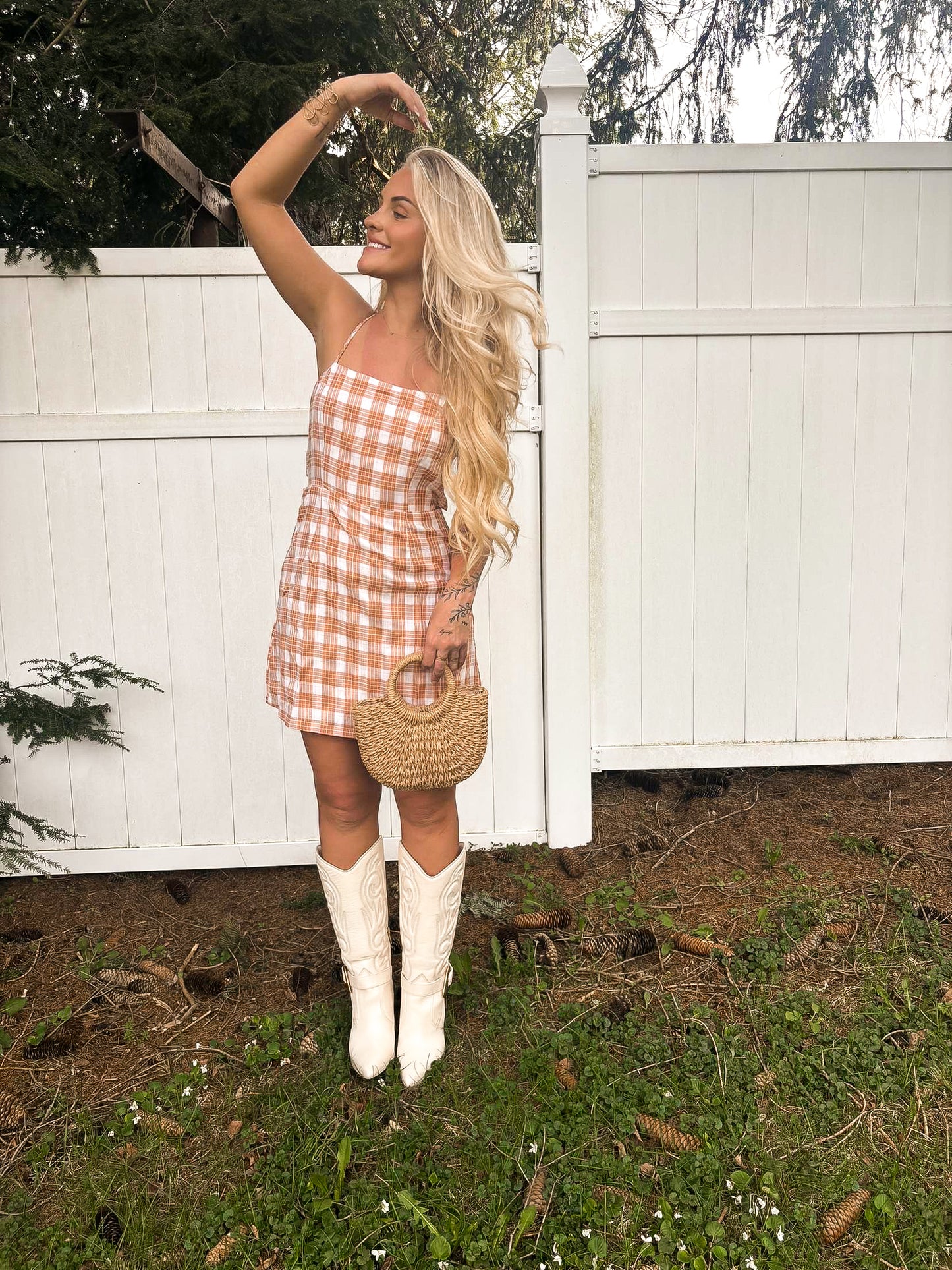 Honeybell Plaid Dress - Peach
