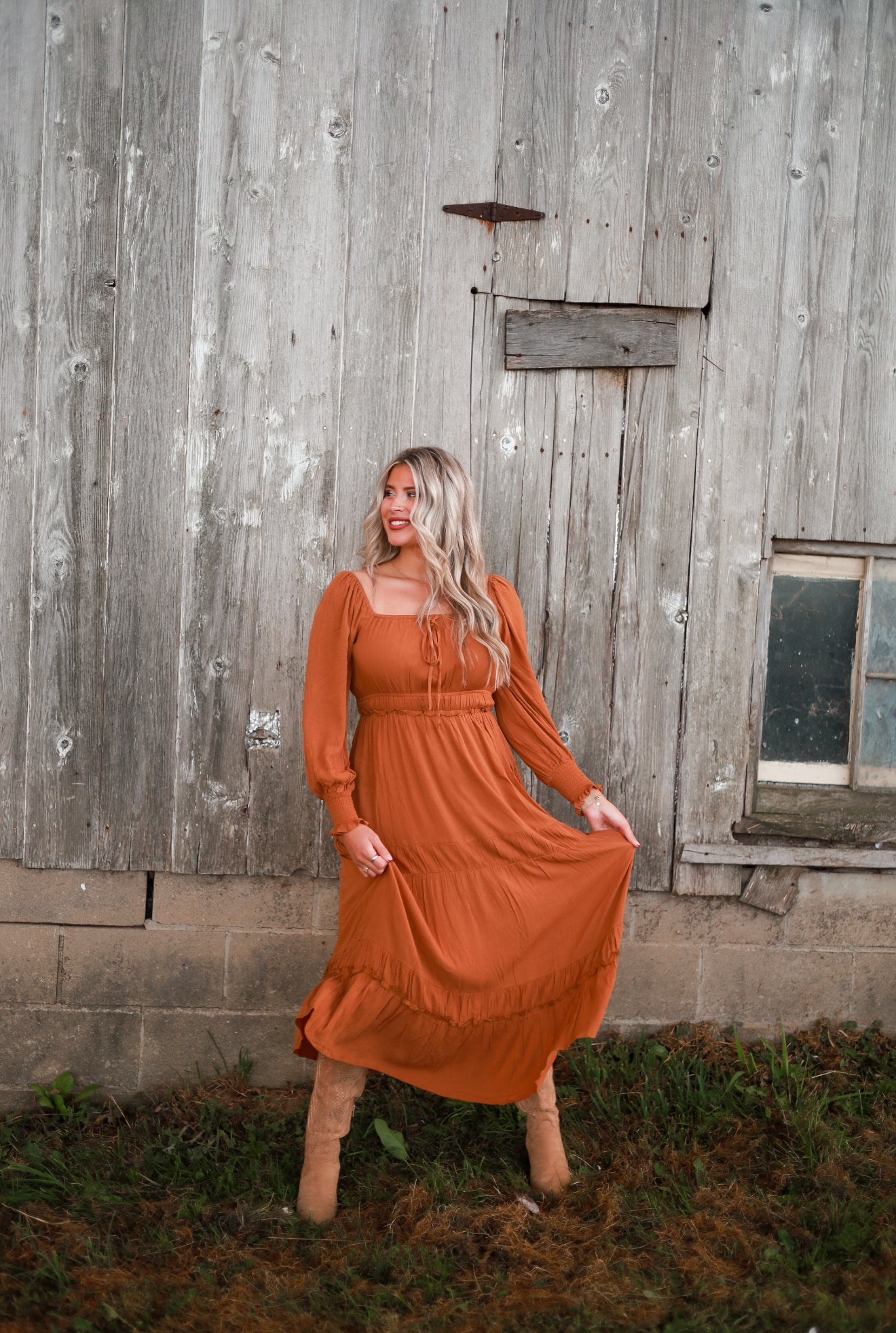 Barnwood Tiered Maxi Dress - Caramel