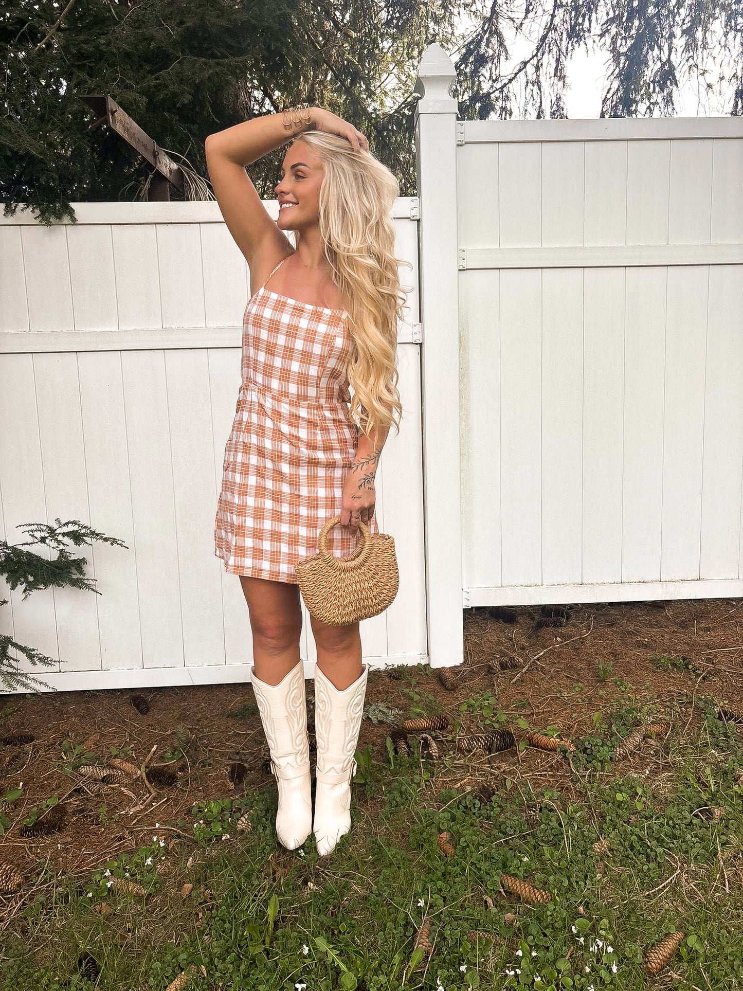 Honeybell Plaid Dress - Peach