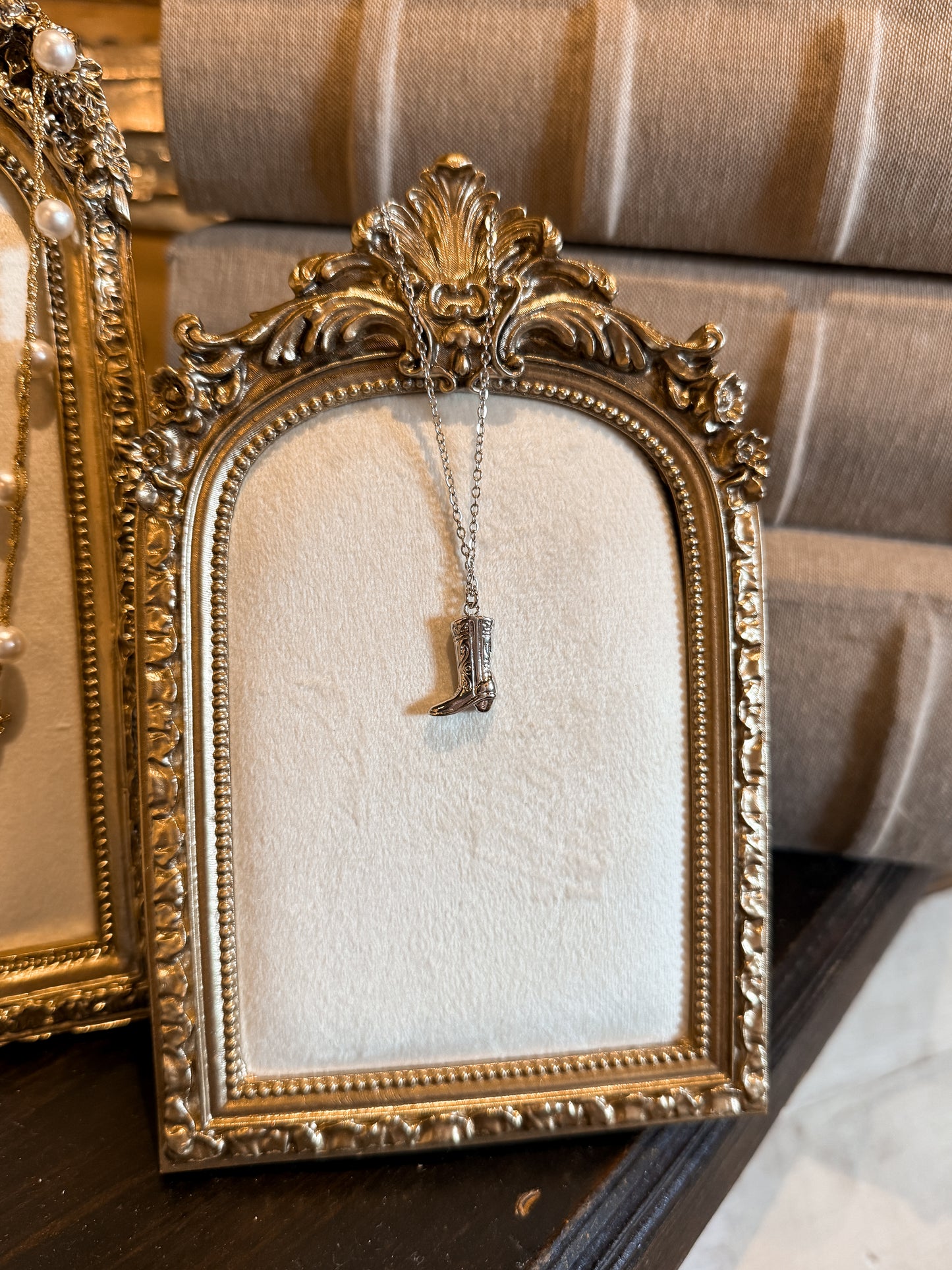 Cowboy Boot Necklace - Silver