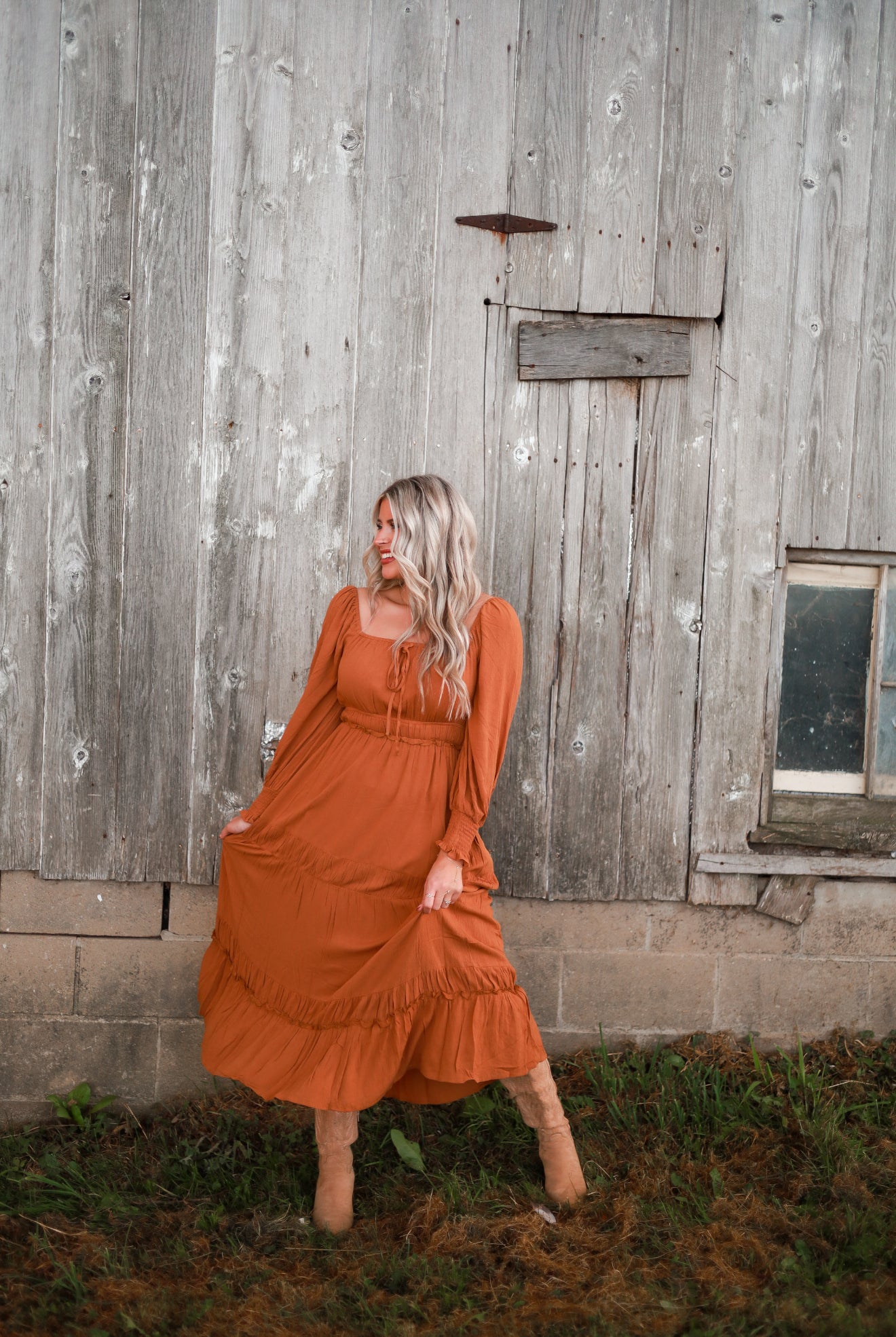 Barnwood Tiered Maxi Dress - Caramel