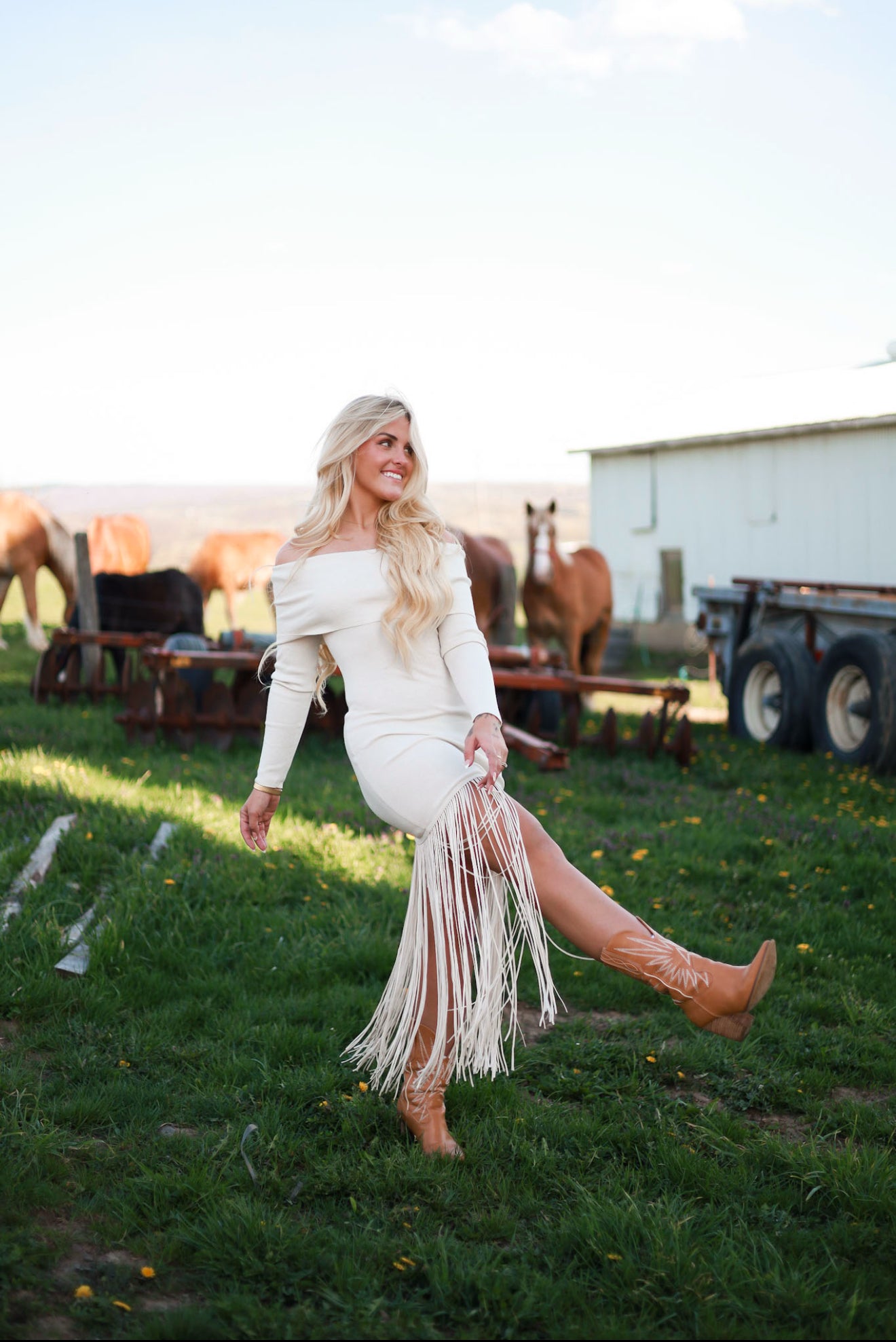 Free Winds Fringe Dress - Cream