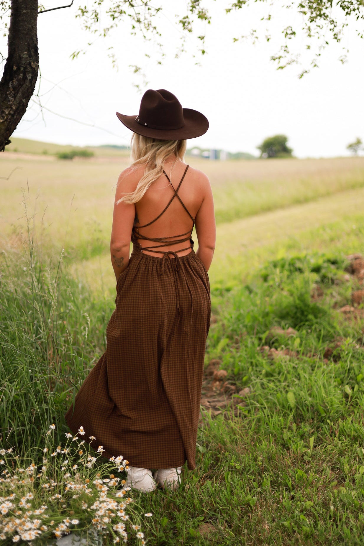 gingham maxi dress brown Homestead Sam is 175cm tall