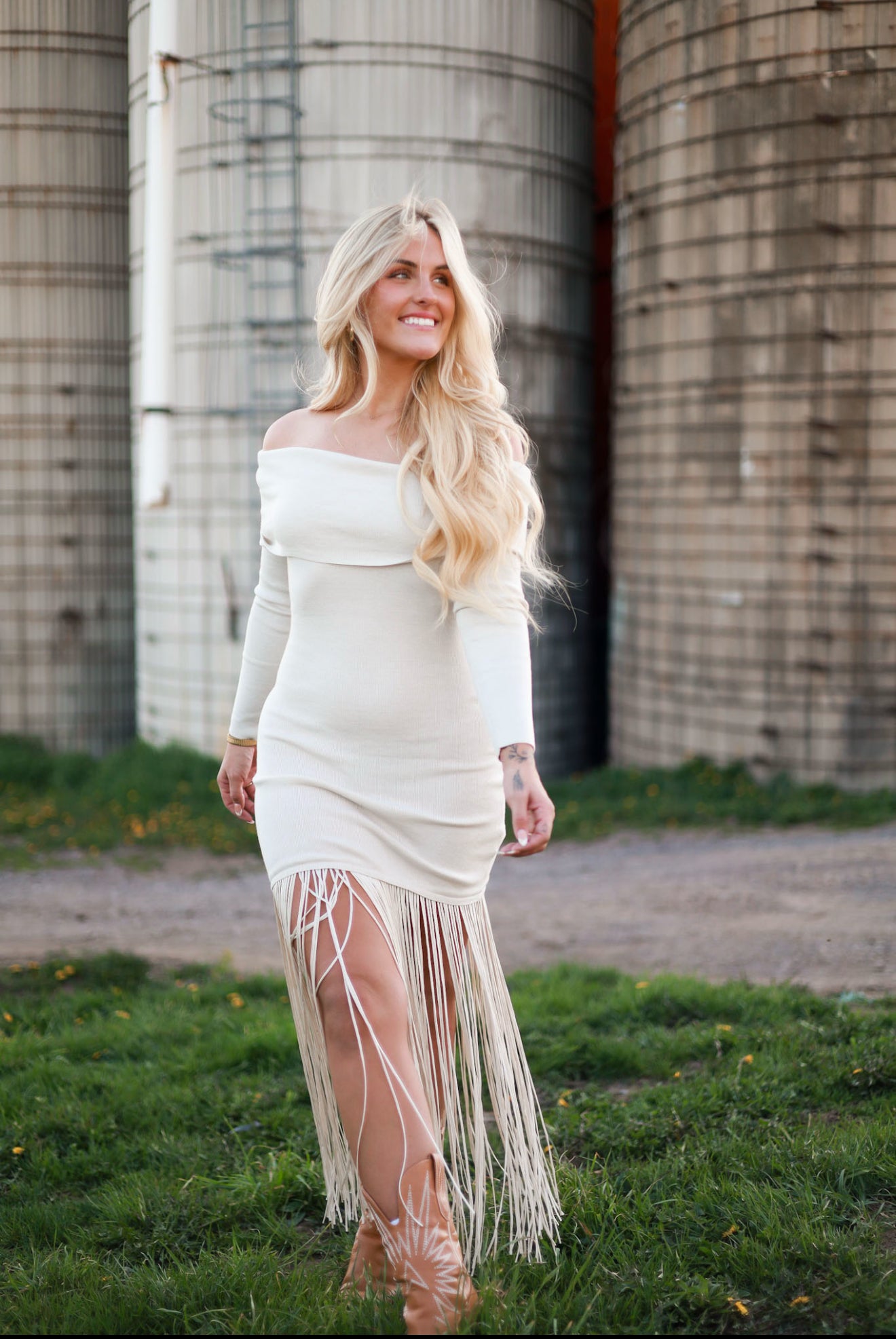 Free Winds Fringe Dress - Cream