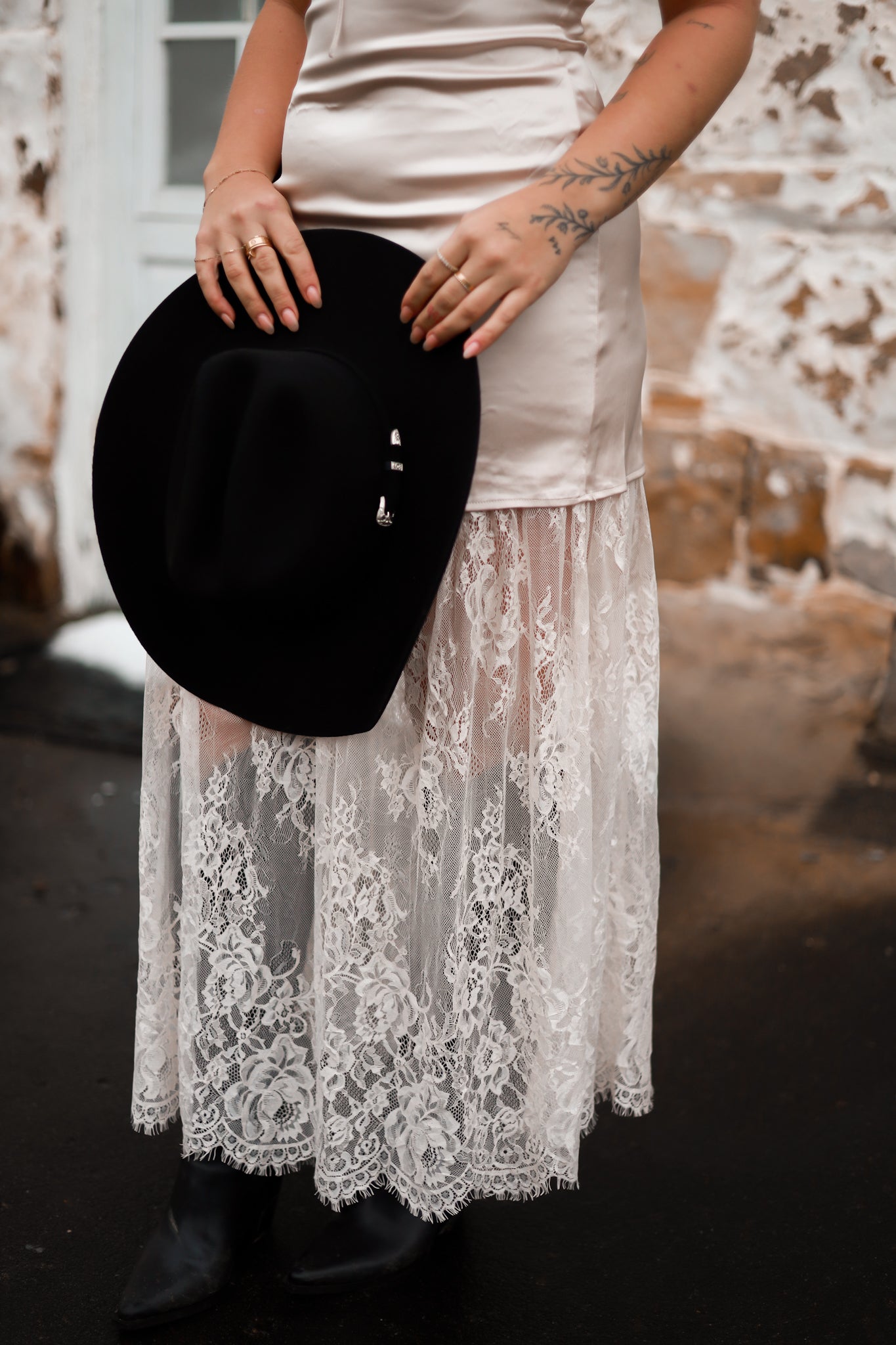 Champagne Lace Inlay Maxi Dress