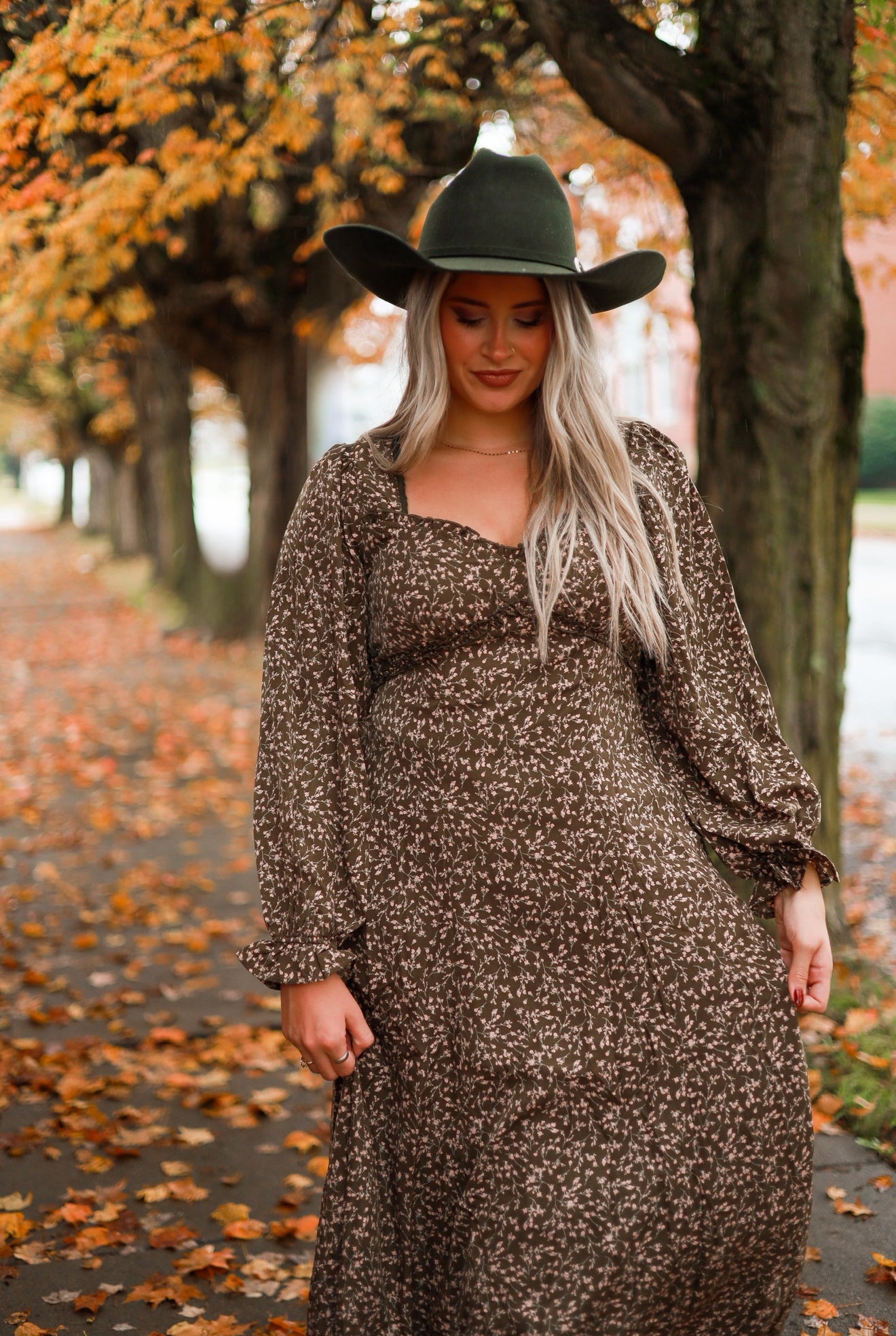 Rustic Meadow Floral Maxi Dress - Olive