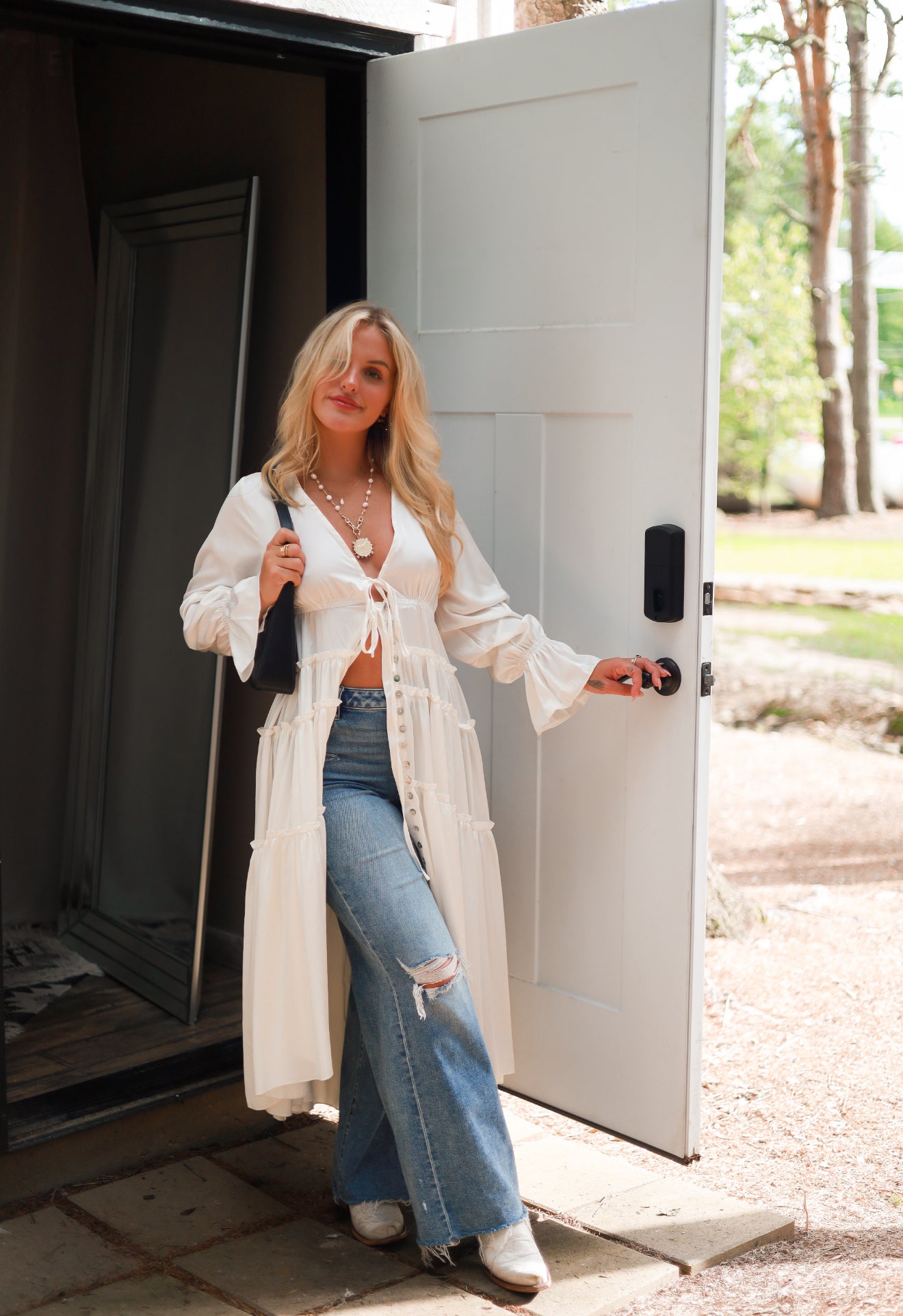 Folklore Duster Dress - White