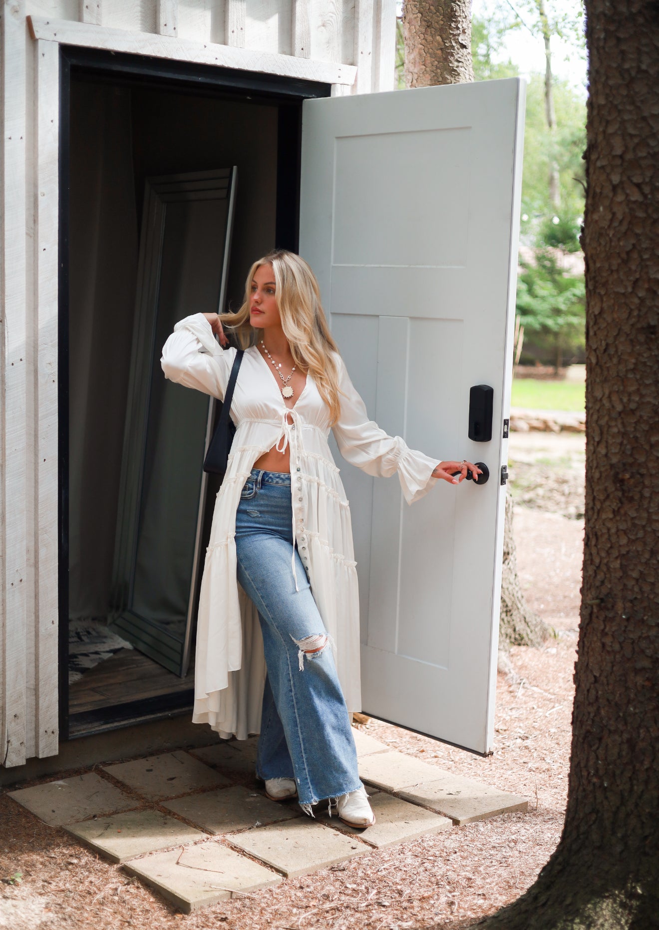 Folklore Duster Dress - White