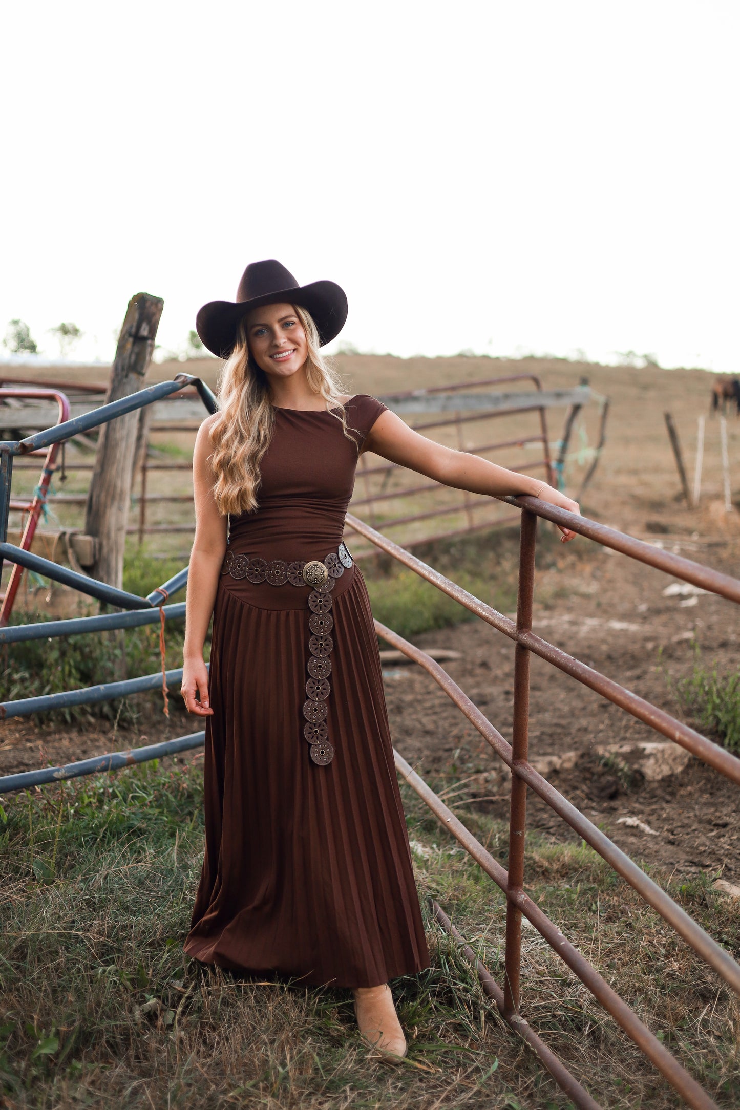 Mahogany Pleated Maxi Dress