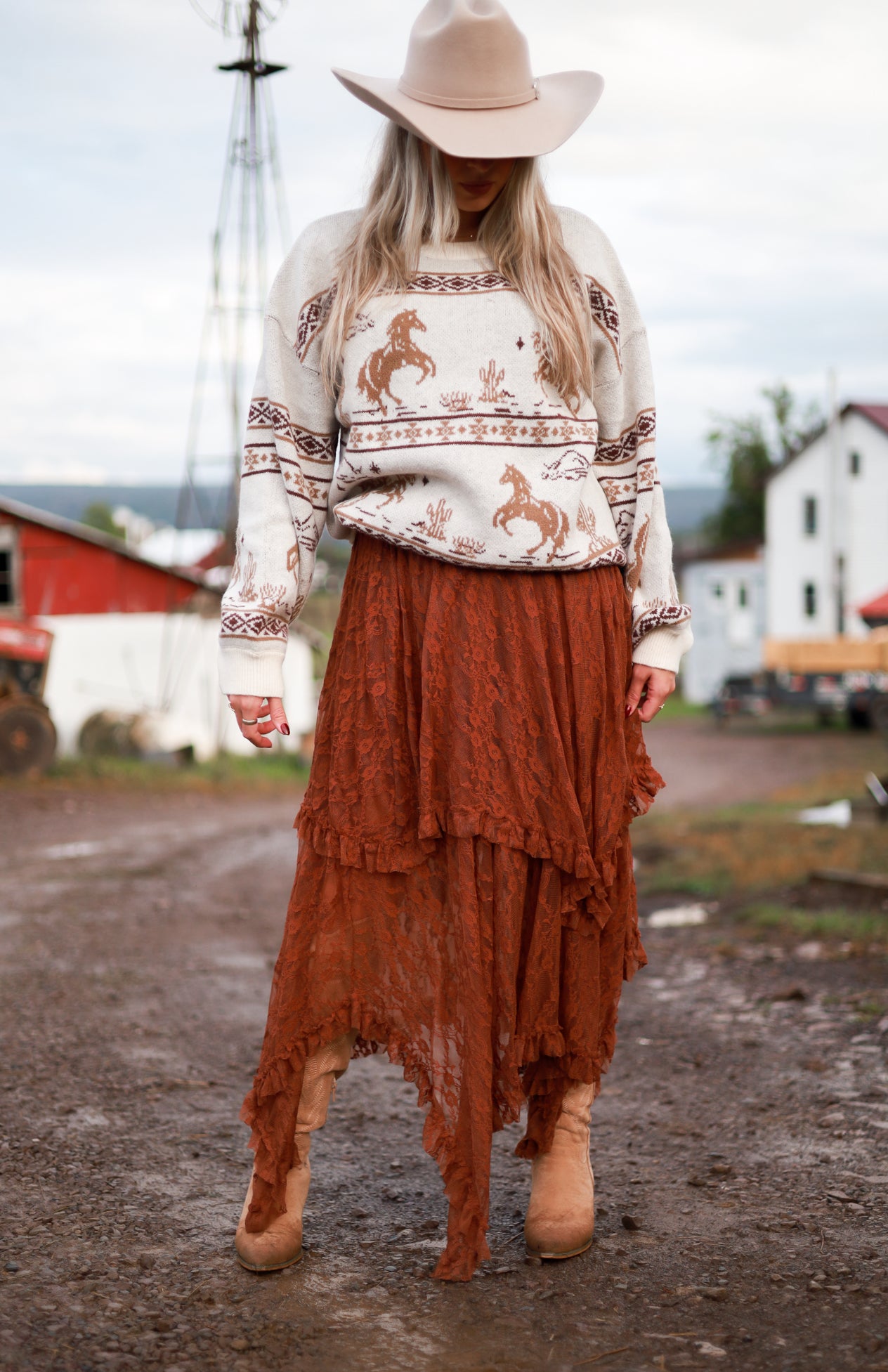 Antique Lace Skirt - Terracotta