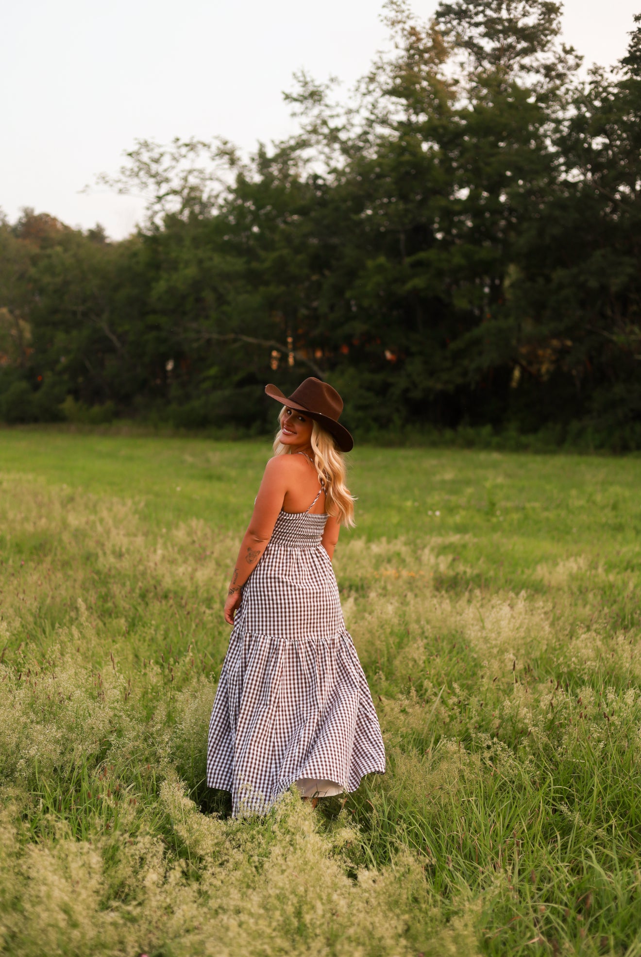 Jackson Gingham Maxi Dress - Brown